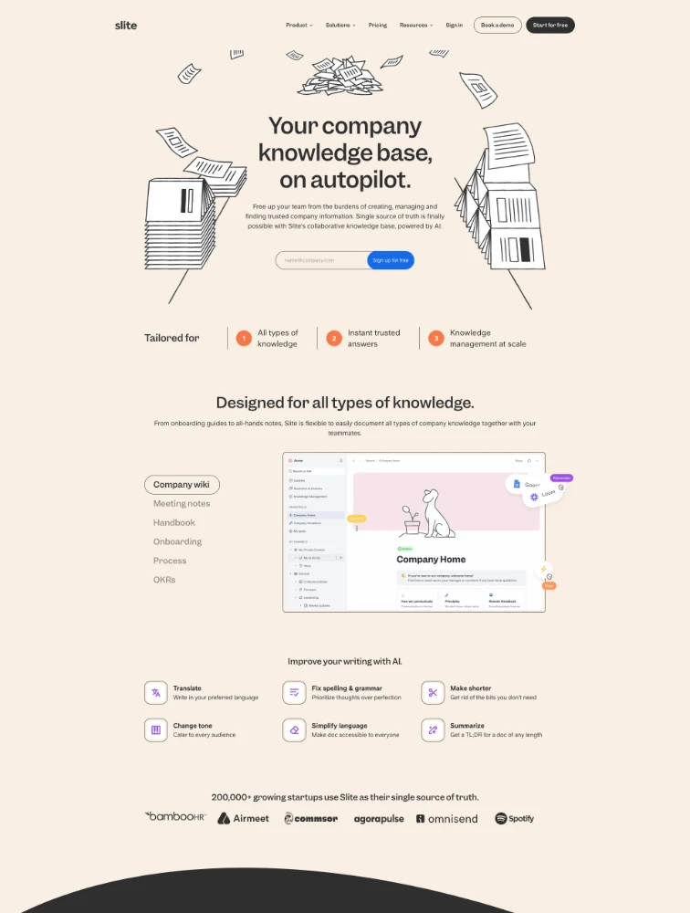 Slite Landing Page Design