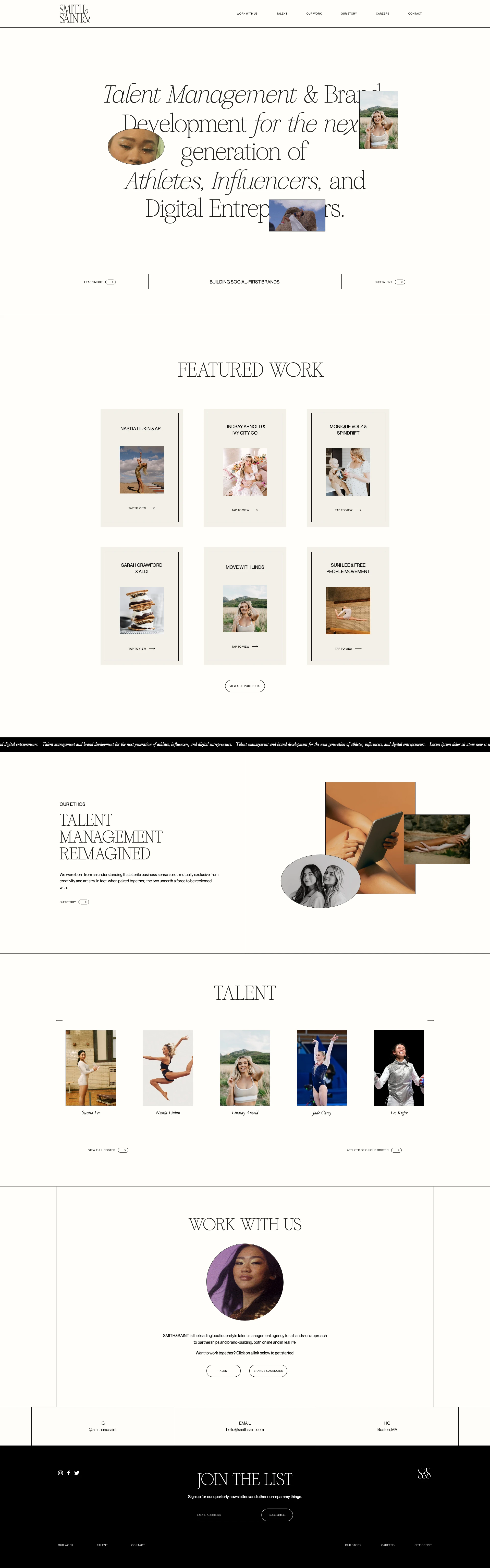 SMITH&SAINT Landing Page Example: Talent management for the next generation of athletes, influencers, & digital entrepreneurs.