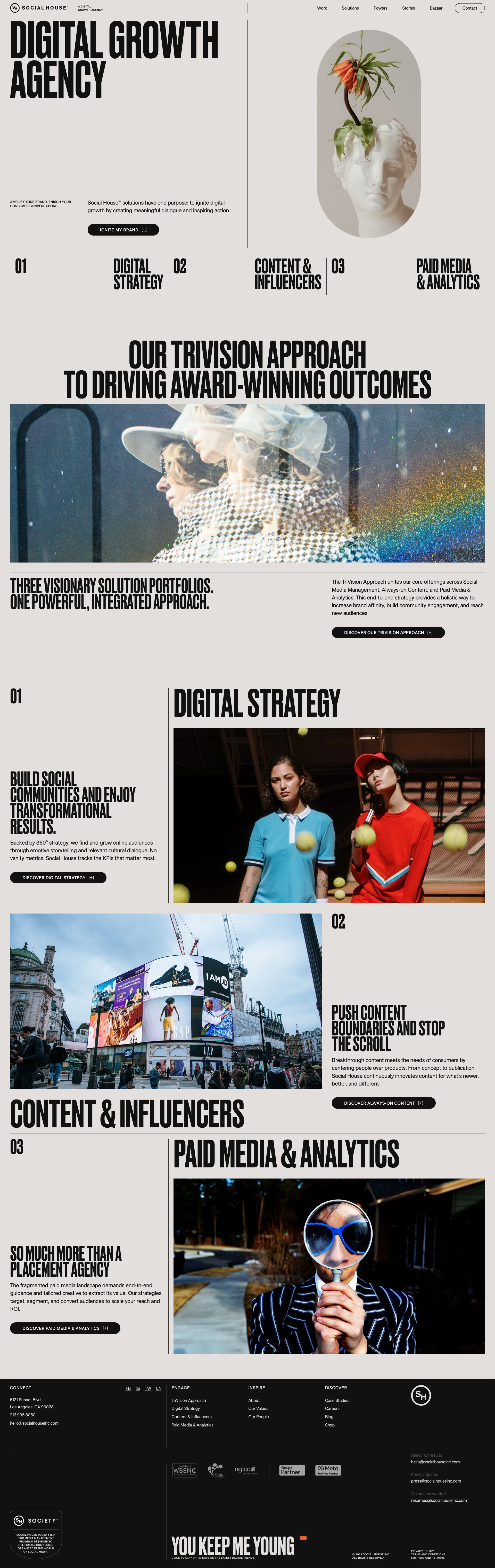 Social House Landing Page Example: Social House is an award-winning digital growth agency that enriches conversations between brands and their audiences. Fuel your growth through visionary storytelling.