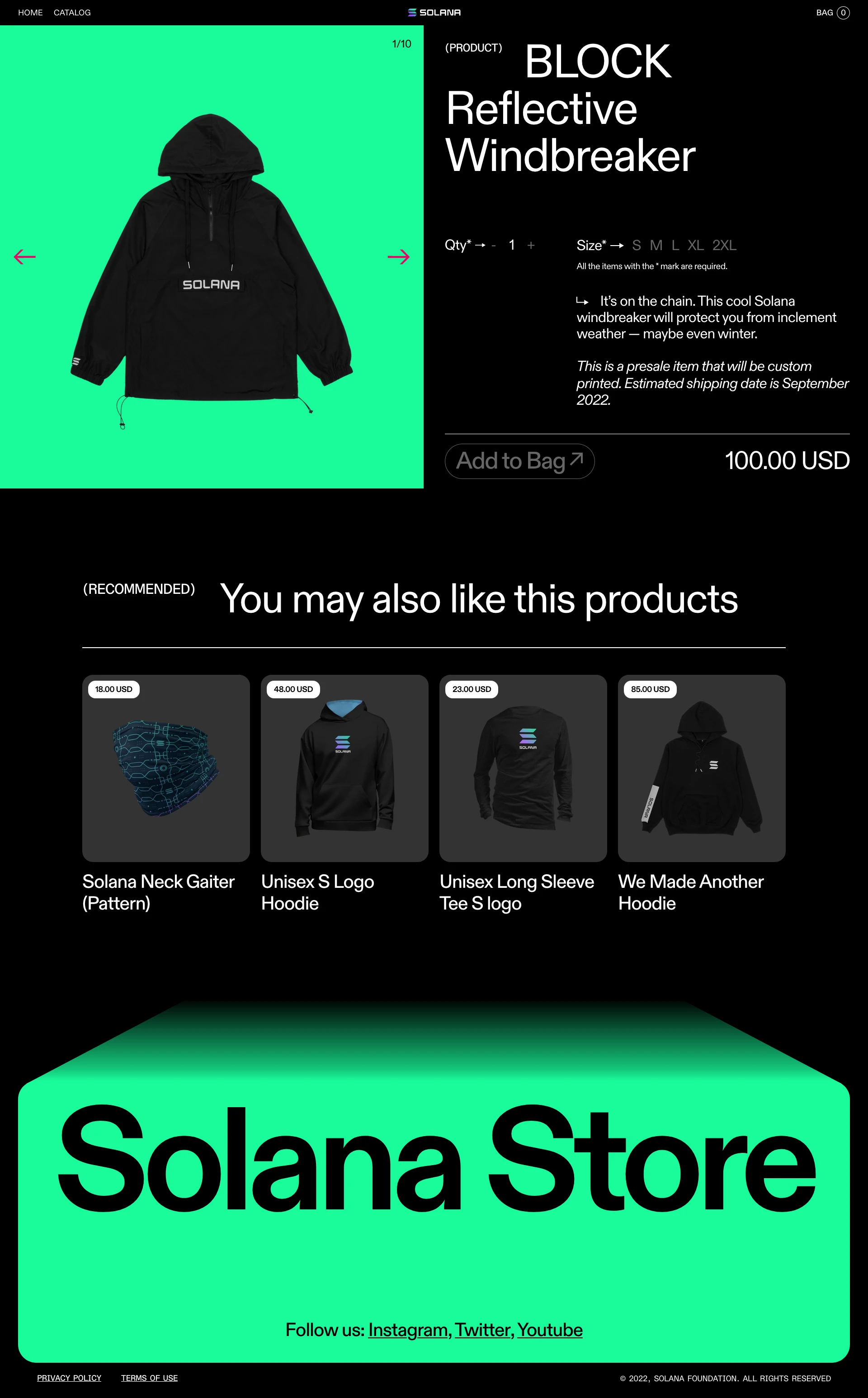 Solana Store Landing Page Example: Show your Solana pride. Get high-quality swag directly from the Solana Foundation.