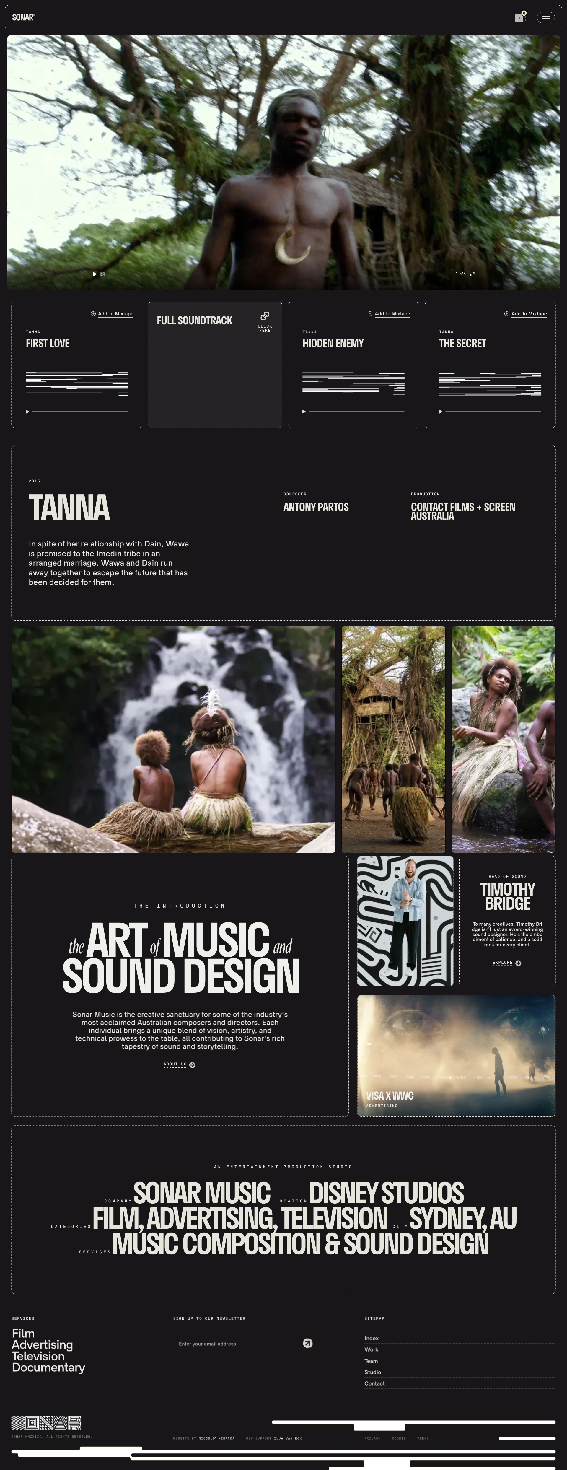 Sonar Landing Page Example: Sonar Music is a renowned music and sound studio based in Disney Studios, Australia, that houses the nation's most distinguished composers and sound designers.