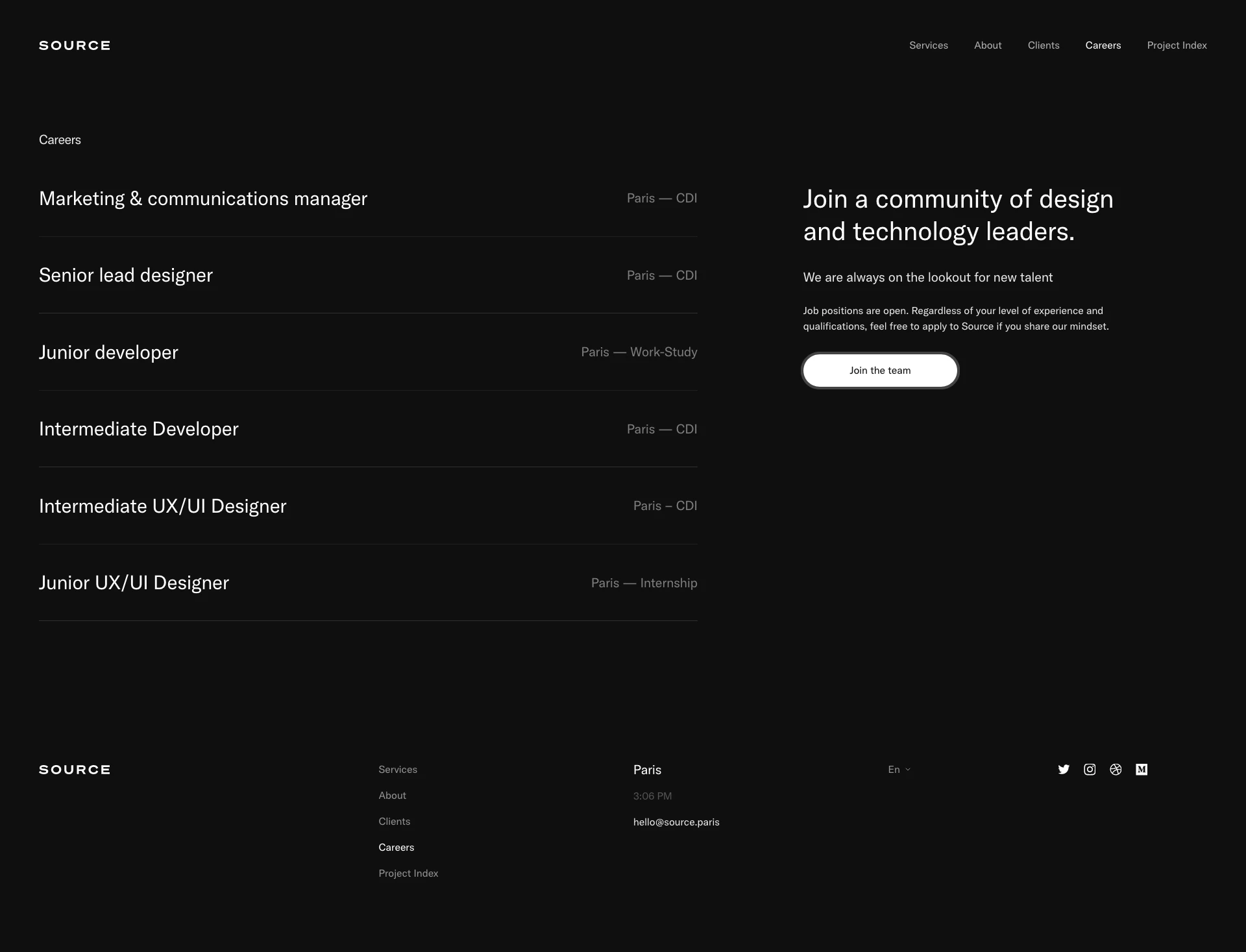 Source Landing Page Example: Bureau of Design & Technology. Source is a group of designers & technologists on a mission to make Corporate and Startups more capable through state of the art digital solutions.