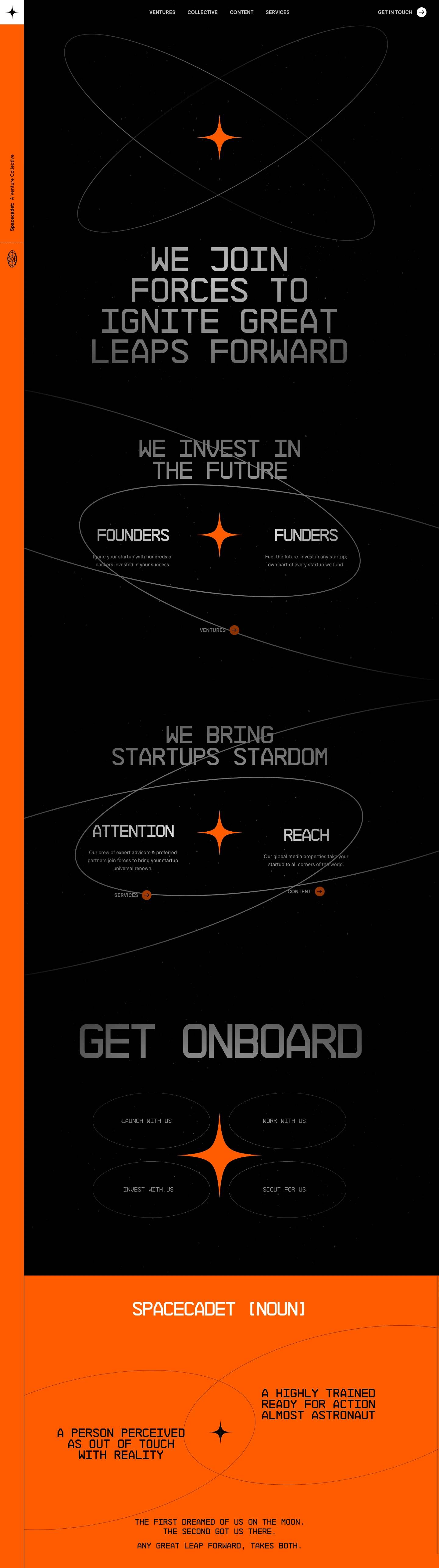 Spacecadet Landing Page Example: We join forces to ignite great leaps forward.