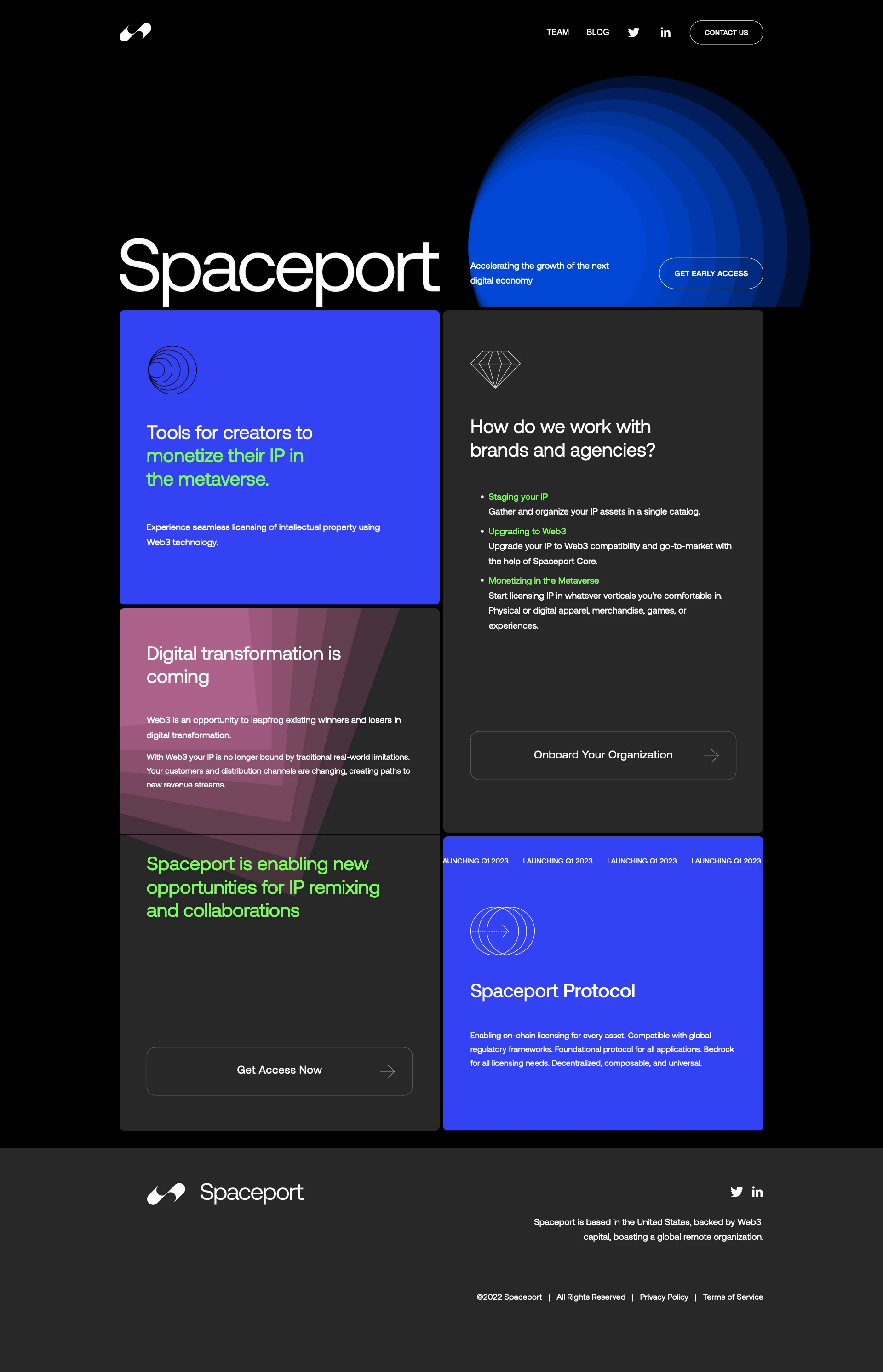 Spaceport Landing Page Example: Accelerating the growth of the next digital economy.