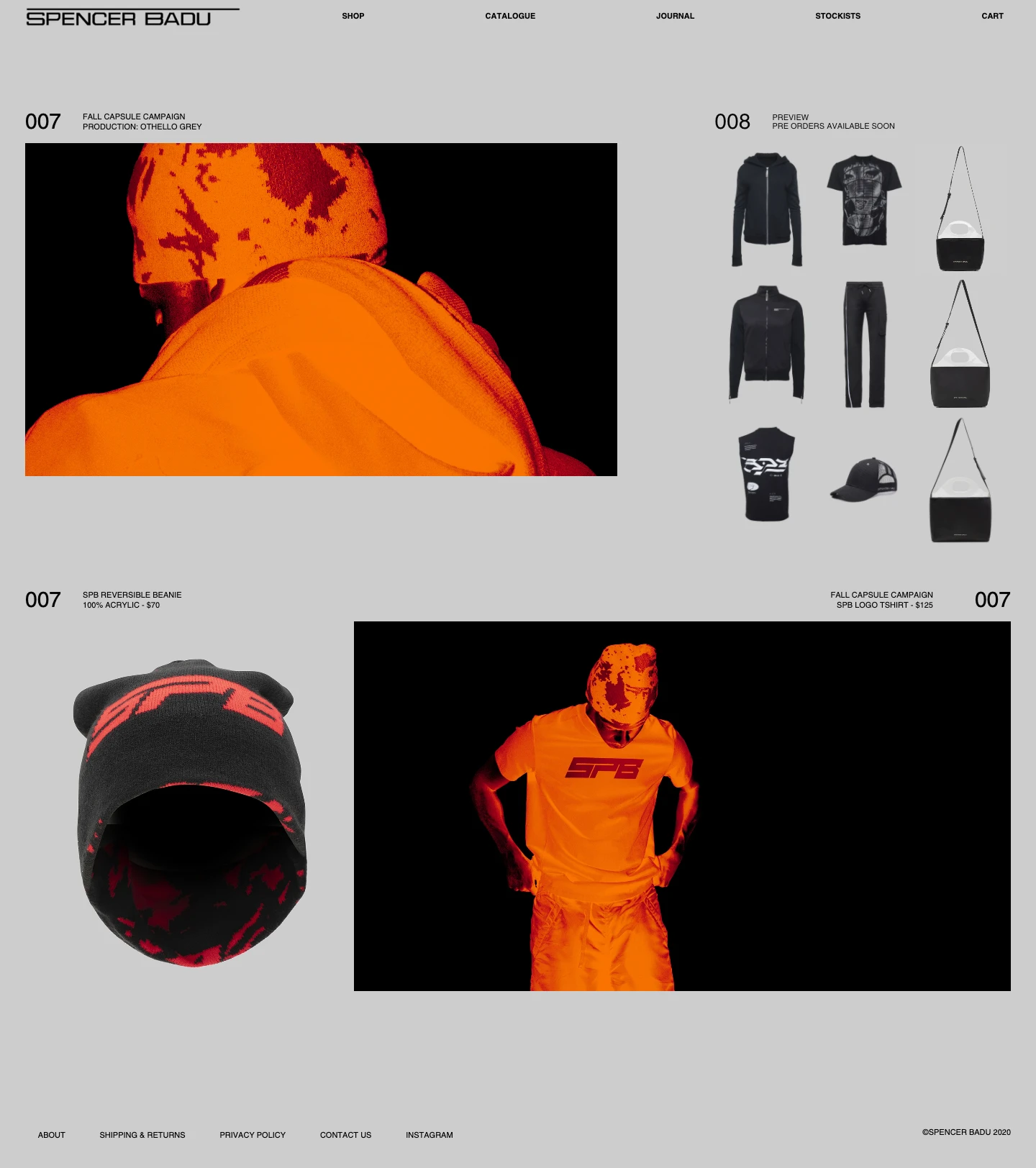 SPENCER BADU Landing Page Example: BADU takes a less-is-more approach to design, crafting ultra-modern pieces with subtle, yet salient, intricacies. challenging society's expectations of gendered clothing, the label's collections are shaped to propagate liberty through BABU's own interpretation of the modern-day uniform.