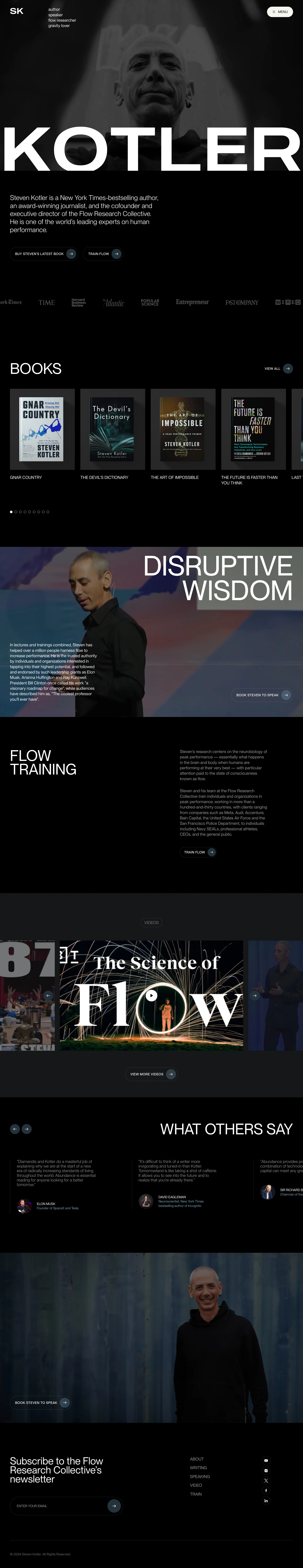 Steven Kotler Landing Page Example: Steven Kotler is a New York Times-bestselling author, an award-winning journalist, and the cofounder and executive director of the Flow Research Collective. He is one of the world’s leading experts on human performance.
