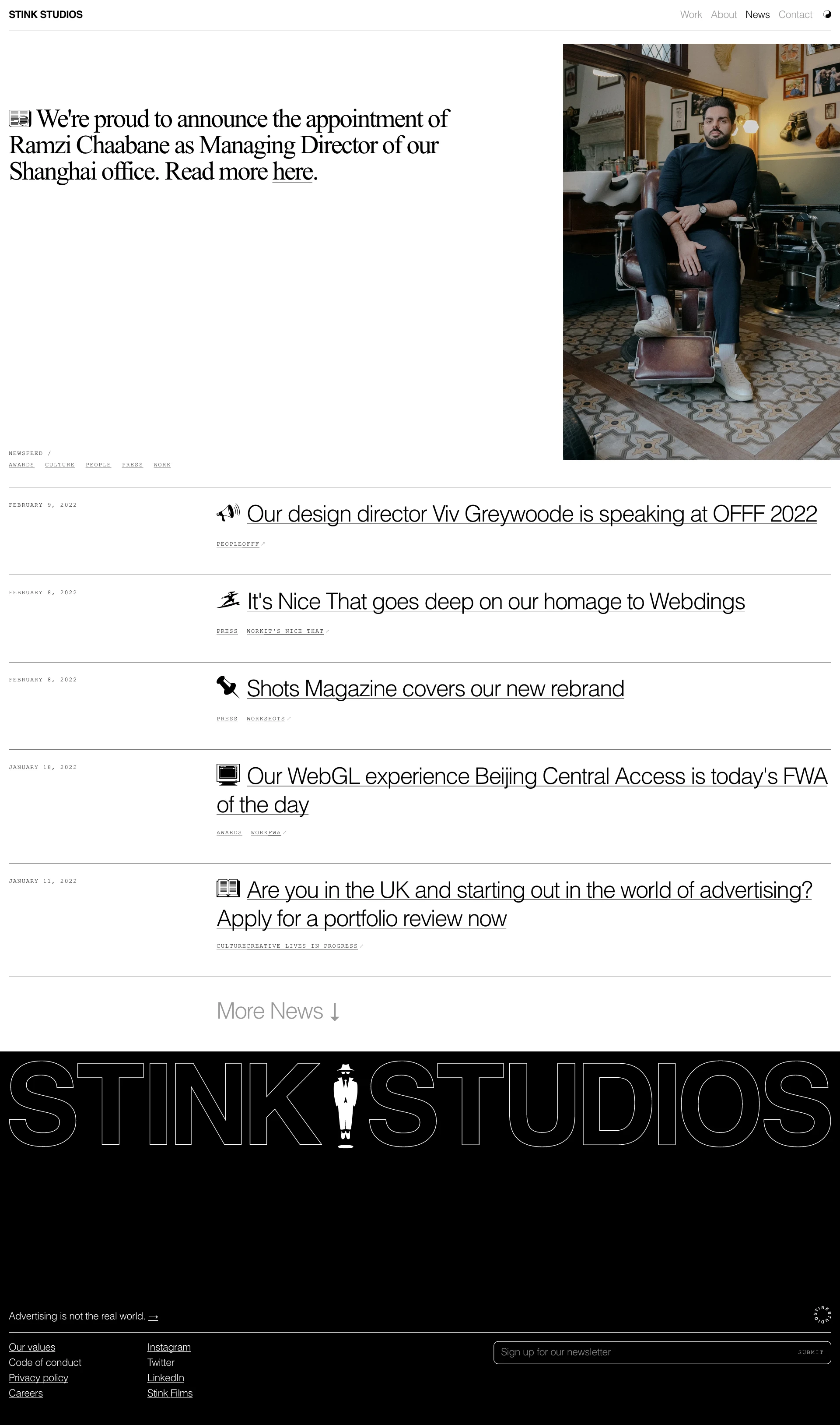 Stink Studios Landing Page Example: Stink Studios is a creative studio that moves fluidly between brand and digital customer experience.