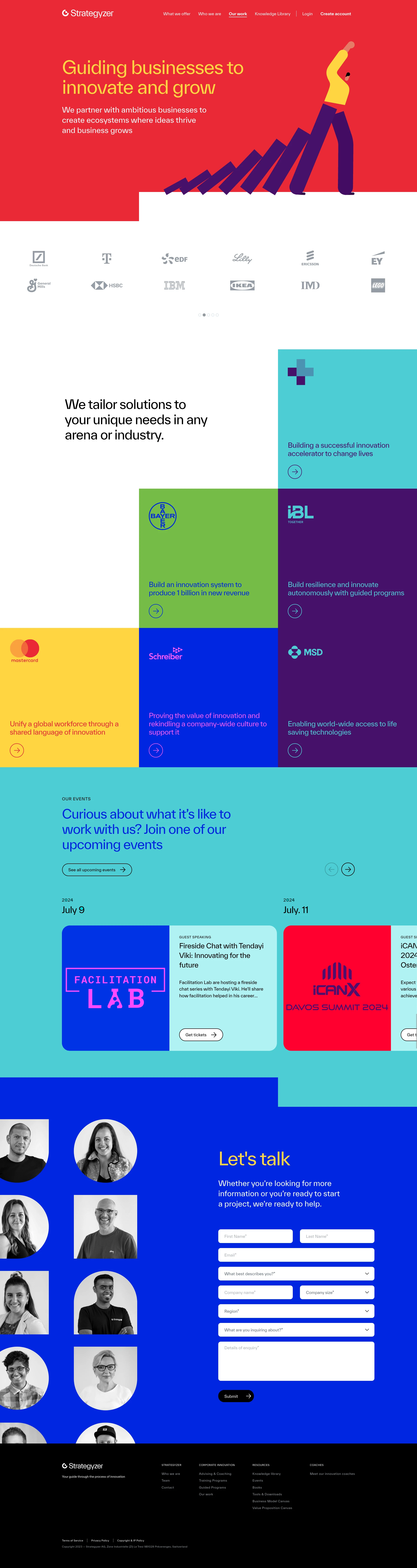 Strategyzer Landing Page Example: Master the practice of innovation. Every business wants to secure future growth while successfully managing the present. We guide and help you master the way to do this – autonomously and at scale.