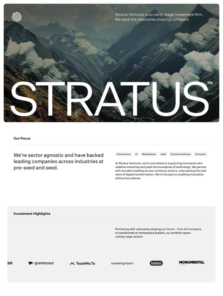 Stratus Ventures Landing Page Example