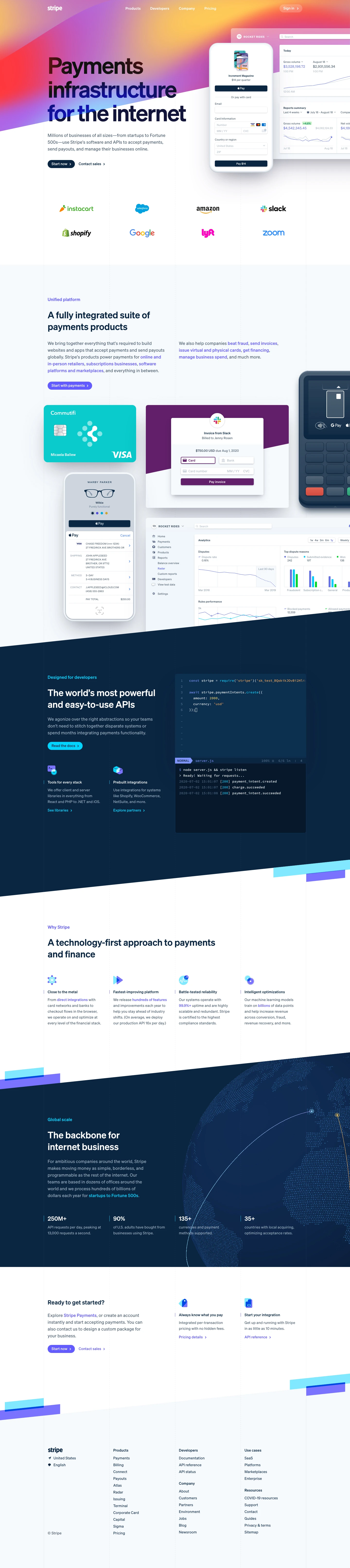 Stripe Landing Page Example: Online payment processing for internet businesses. Stripe is a suite of payment APIs that powers commerce for online businesses of all sizes, including fraud prevention, and subscription management. Use Stripe’s payment platform to accept and process payments online for easy-to-use commerce solutions.