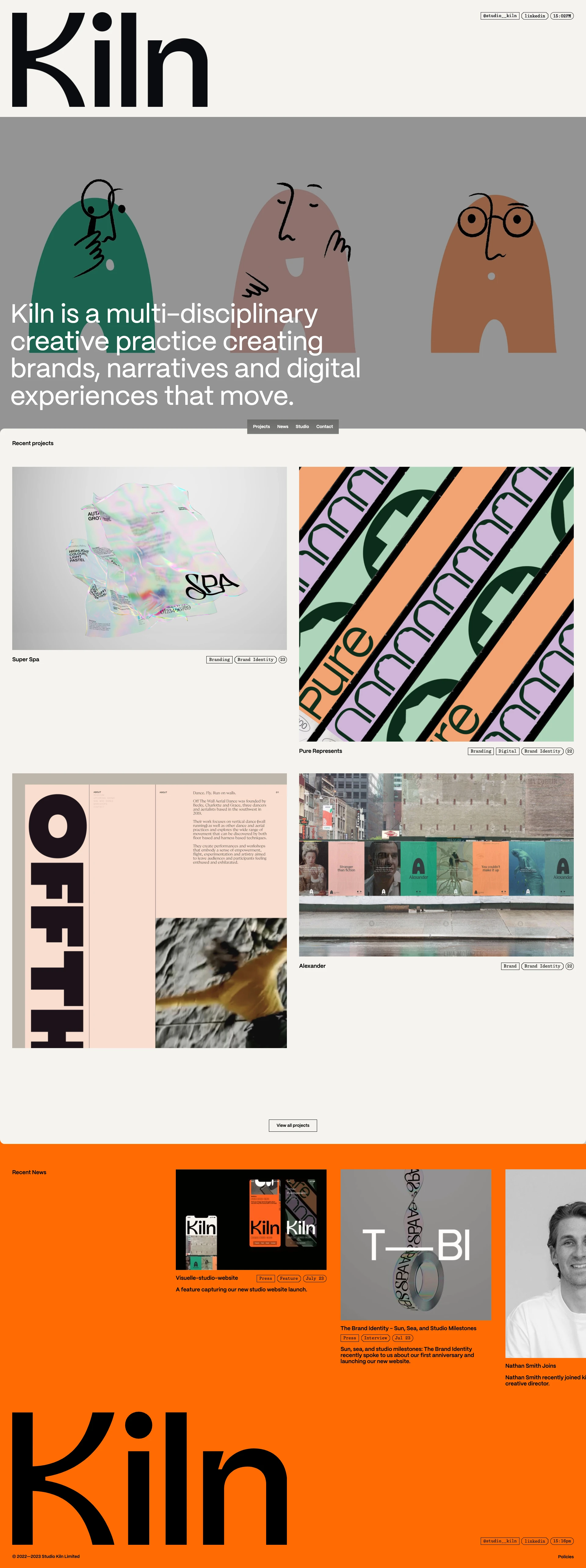 Kiln Landing Page Example: Studio Kiln is a multidisciplinary creative practice creating brands, narratives and digital experiences that move.