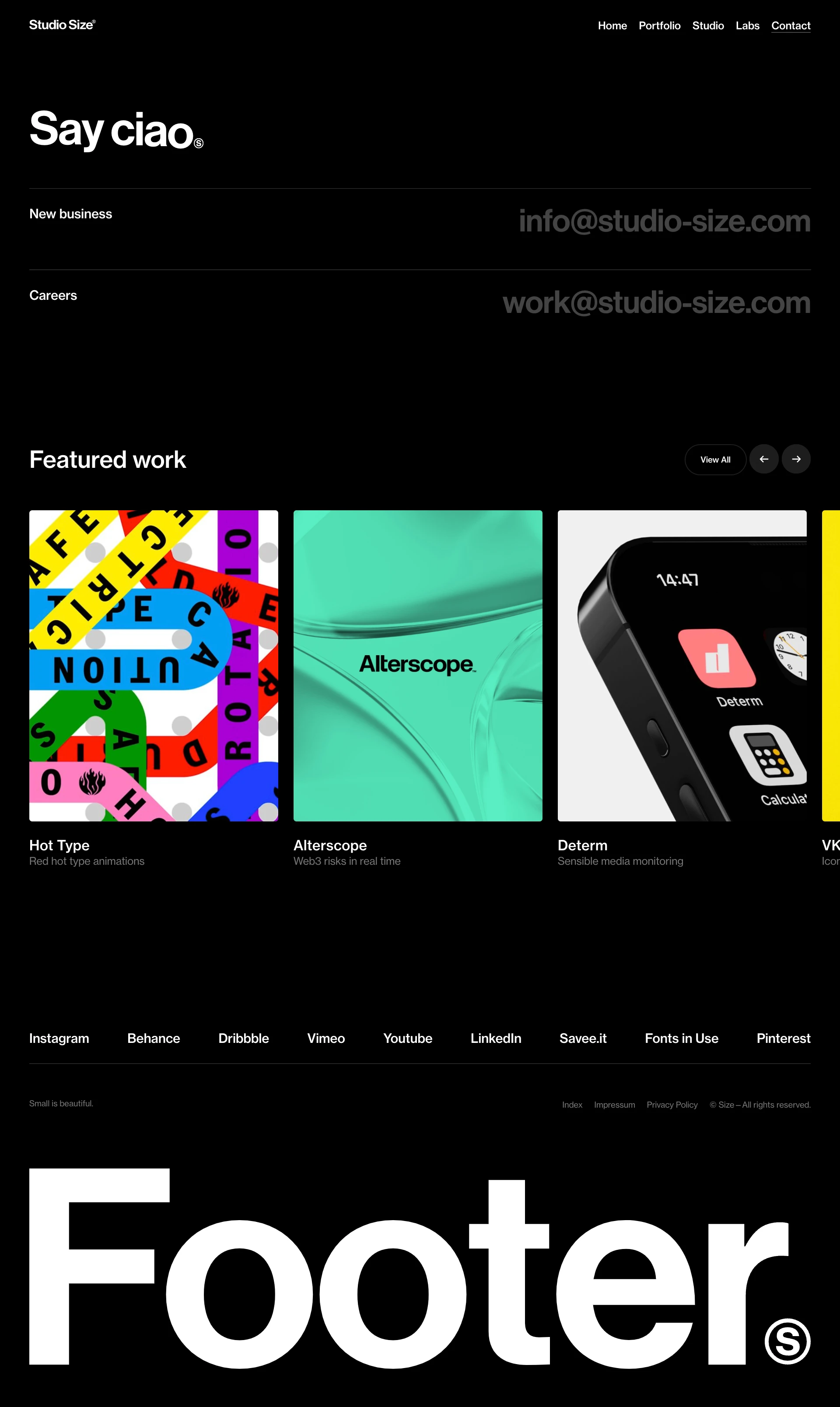 Studio Size Landing Page Example: Studio Size is a branding, packaging & motion studio from Croatia. We help you shape profound ideas, timeless design, videos, packaging, etc. We create purpose driven, conceptually strong and visually distinctive brands.