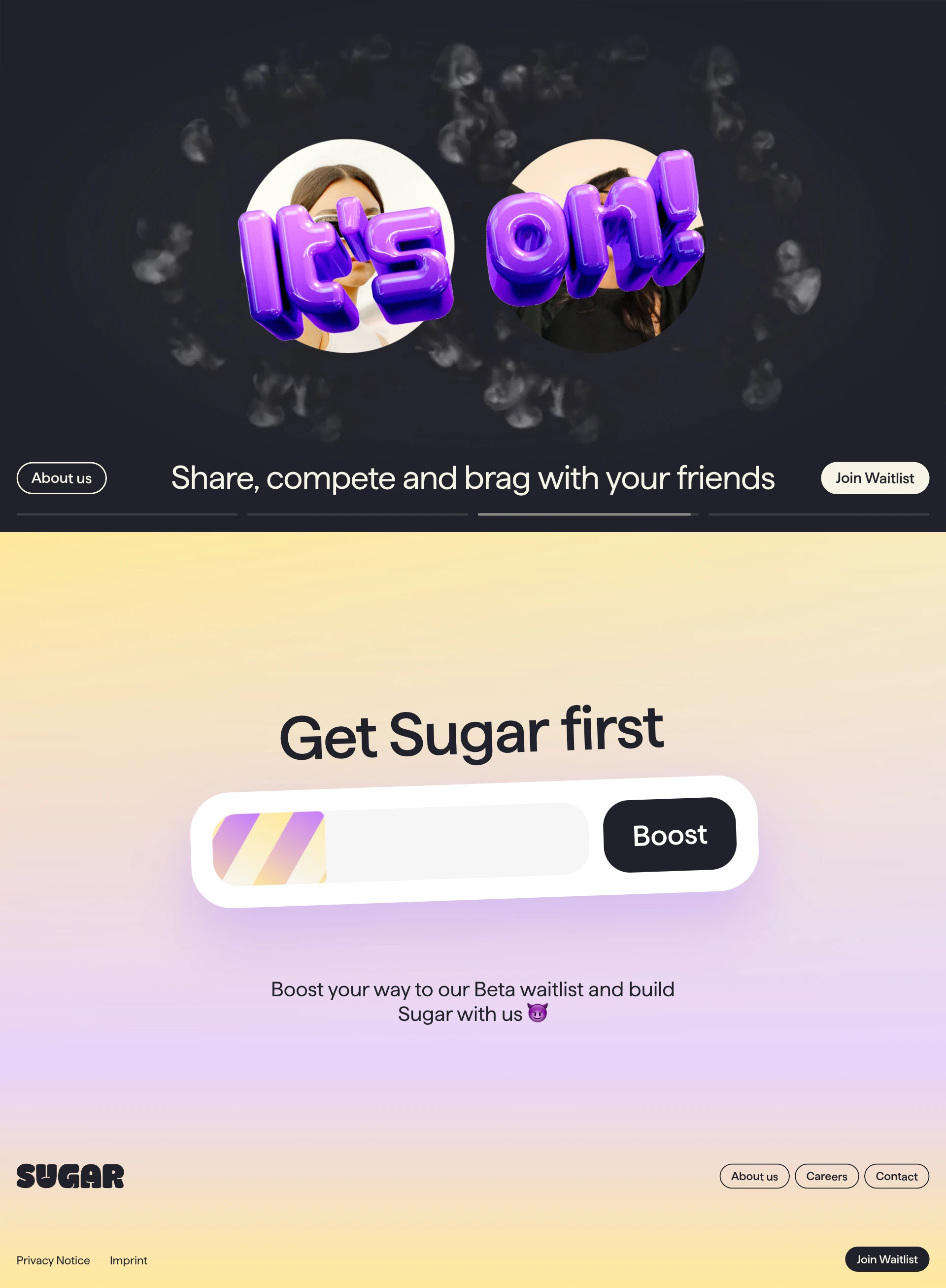 Sugar Landing Page Example: We've all been there. The journey to a healthier life is filled with ups and downs, and its particular moments, many of them shared with friends. Competing in fitness challenges. Sharing your latest healthy recipe. Encouraging each other to take one more step, to hold that plank a little longer.