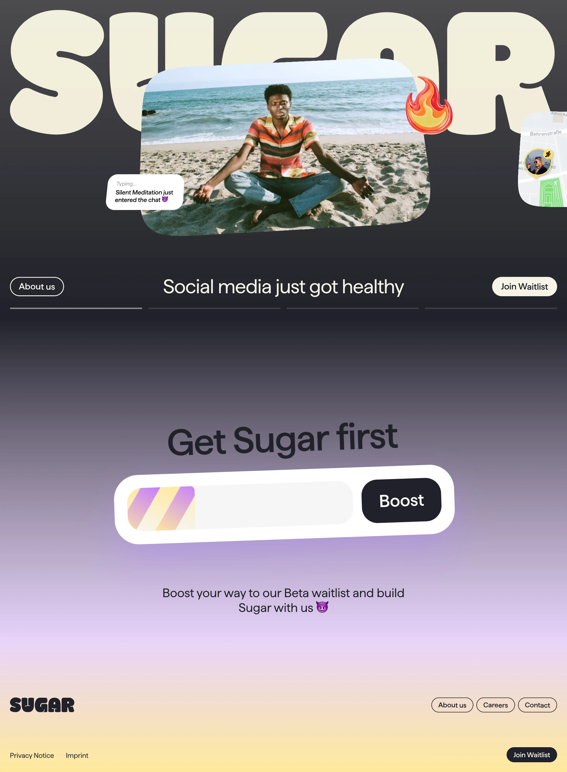 Sugar Landing Page Example: We've all been there. The journey to a healthier life is filled with ups and downs, and its particular moments, many of them shared with friends. Competing in fitness challenges. Sharing your latest healthy recipe. Encouraging each other to take one more step, to hold that plank a little longer.