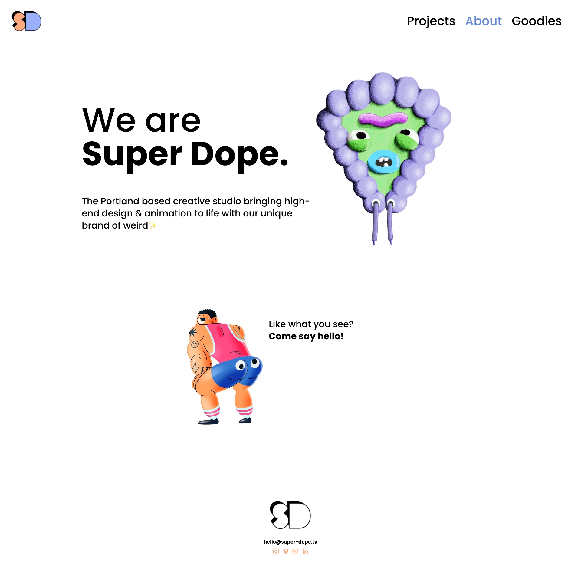 Super Dope Landing Page Example: Smacking you across the face with animated fun. Bring your vision to life with Super Dope's creative animation solutions. Our team of experts combines innovation, technical expertise, and creativity to produce animations that educate, inform, and inspire.