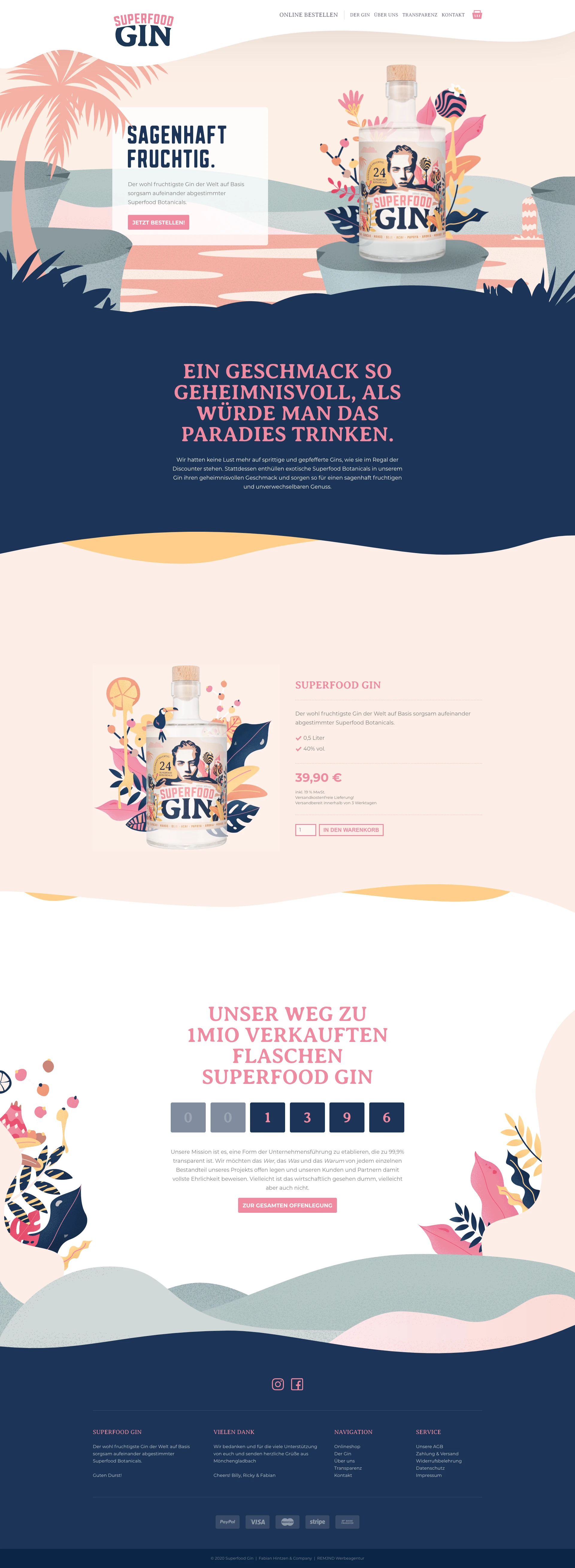 Superfood Gin Landing Page Example: Incredibly fruity. Probably the fruity gin in the world based on carefully coordinated superfood botanicals.