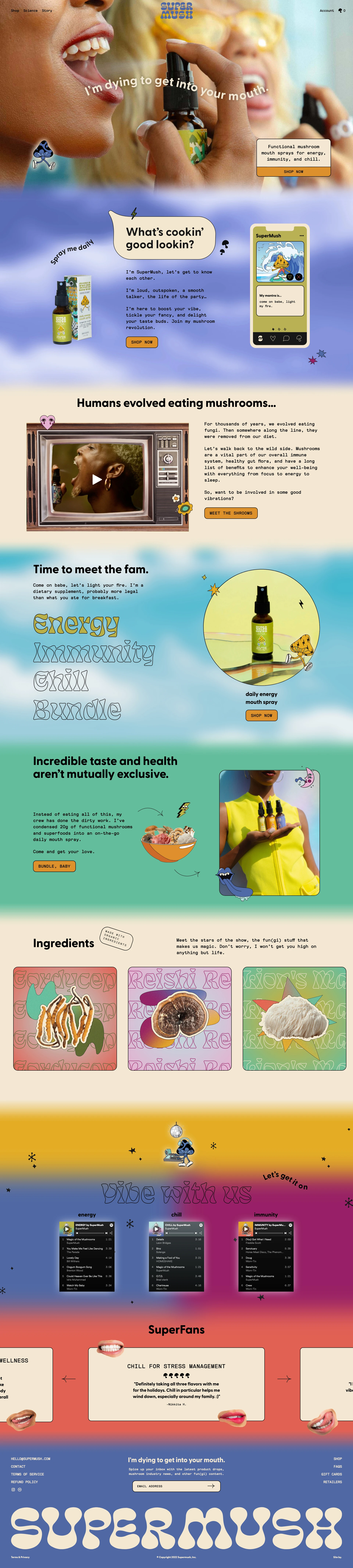 SuperMush Landing Page Example: When superfoods and mushrooms collide, SuperMush magic is born. Humans evolved eating mushrooms, let's get that daily dose back into your world.