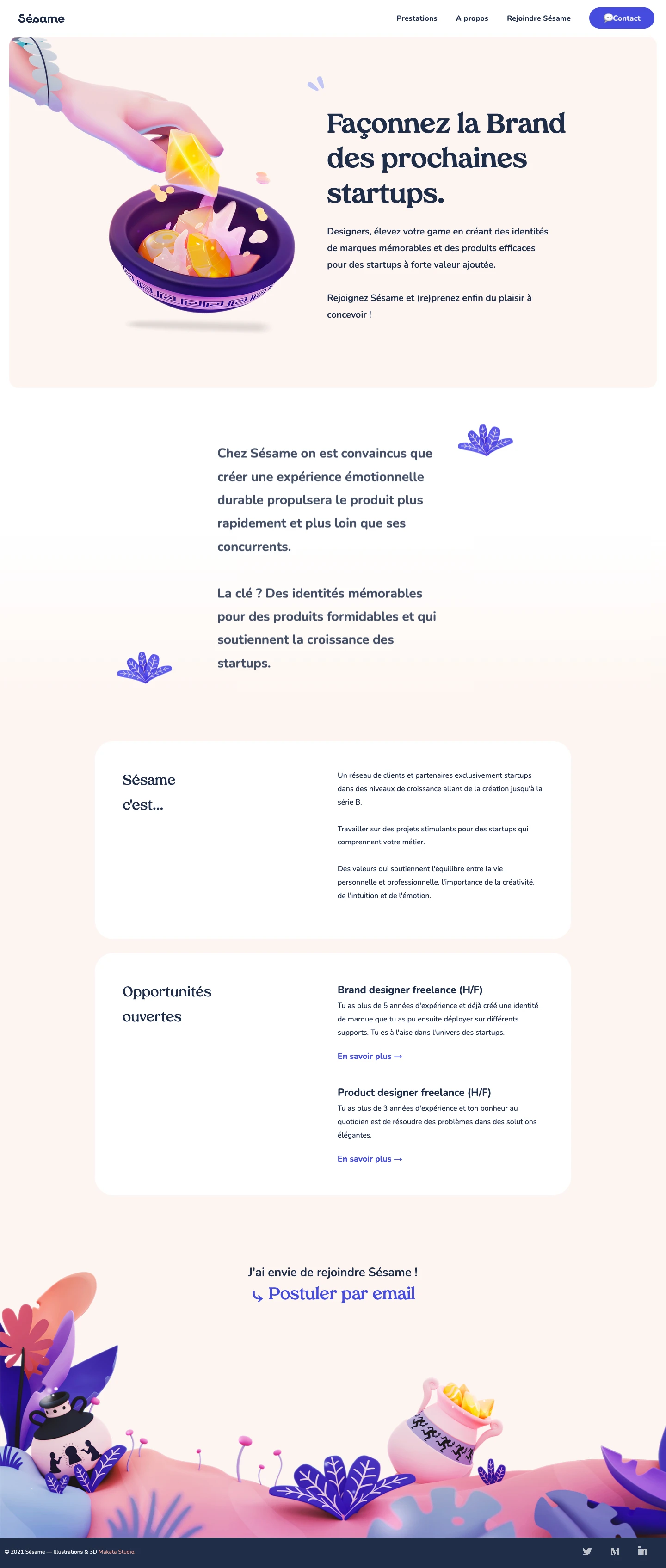 Sésame Landing Page Example: Startups, during the development of your product, benefit from the experience of a Design Advisor and take your product to the next level.