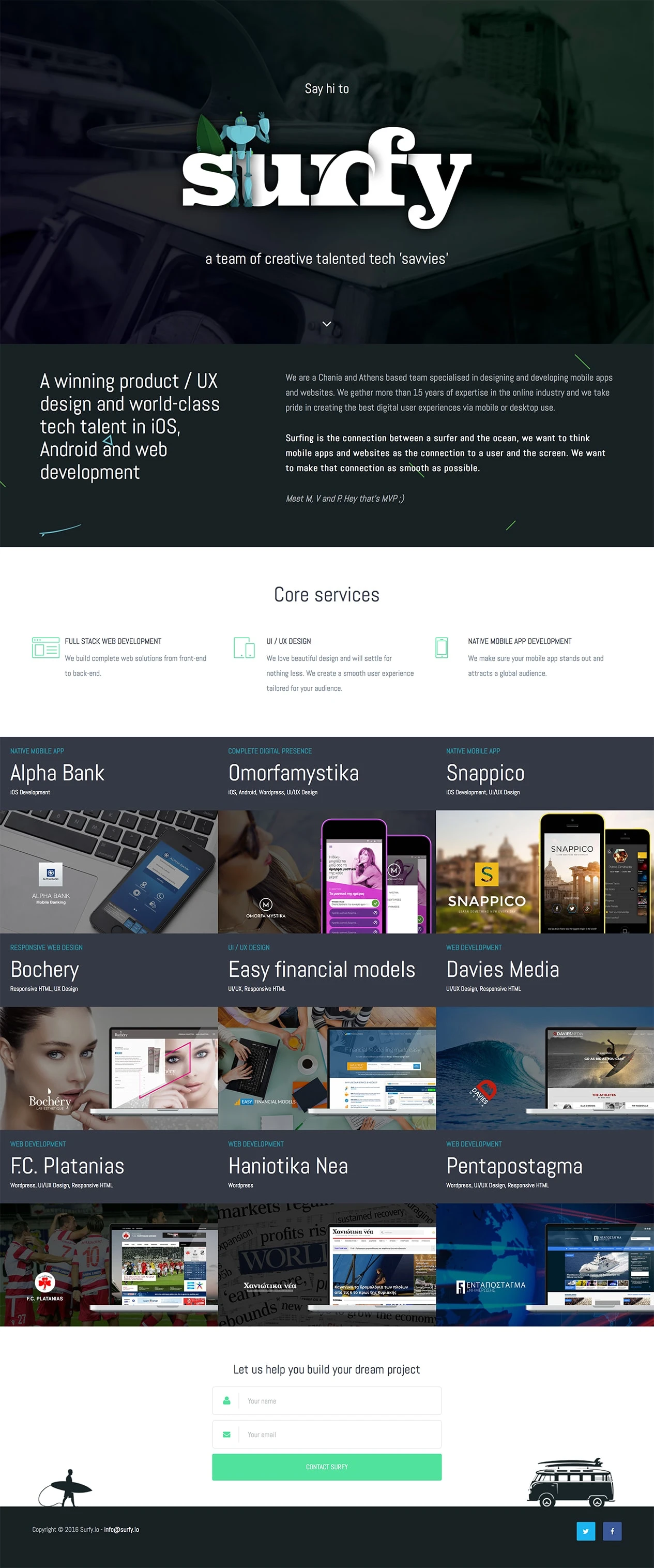 Surfy Landing Page Example: A team of creative talented tech savvies