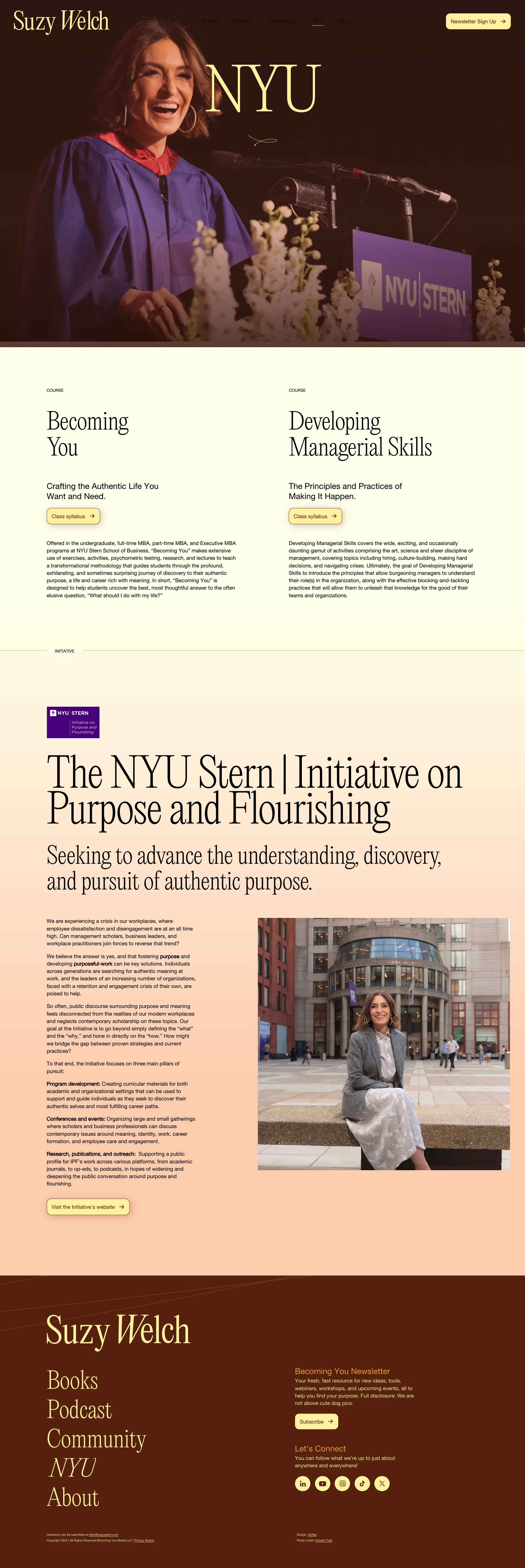 Suzy Welch Landing Page Example: Suzy Welch is a writer, professor, and speaker. She is the author of three best selling books, teaches at NYU's Stern School of Business, and a senior advisor at The Brunswick group.