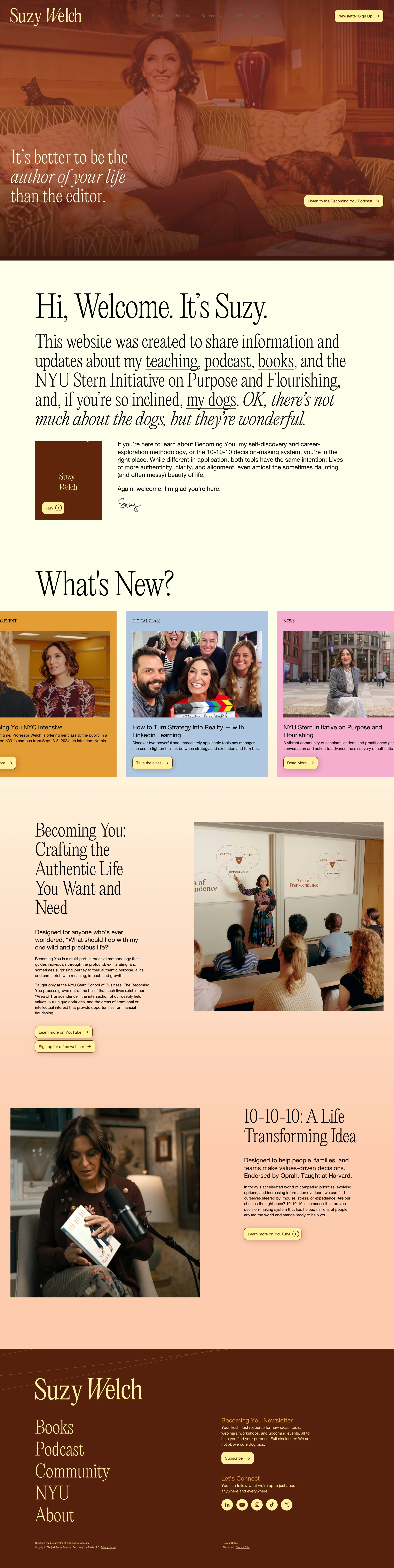 Suzy Welch Landing Page Example: Suzy Welch is a writer, professor, and speaker. She is the author of three best selling books, teaches at NYU's Stern School of Business, and a senior advisor at The Brunswick group.