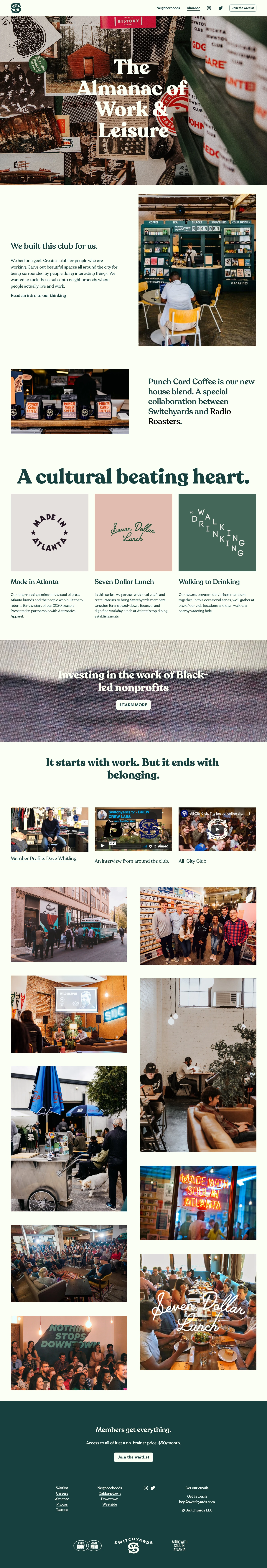 Switchyards Landing Page Example: Switchyards is the country's first neighborhood work club. For when you need to get some work done. And be around others.