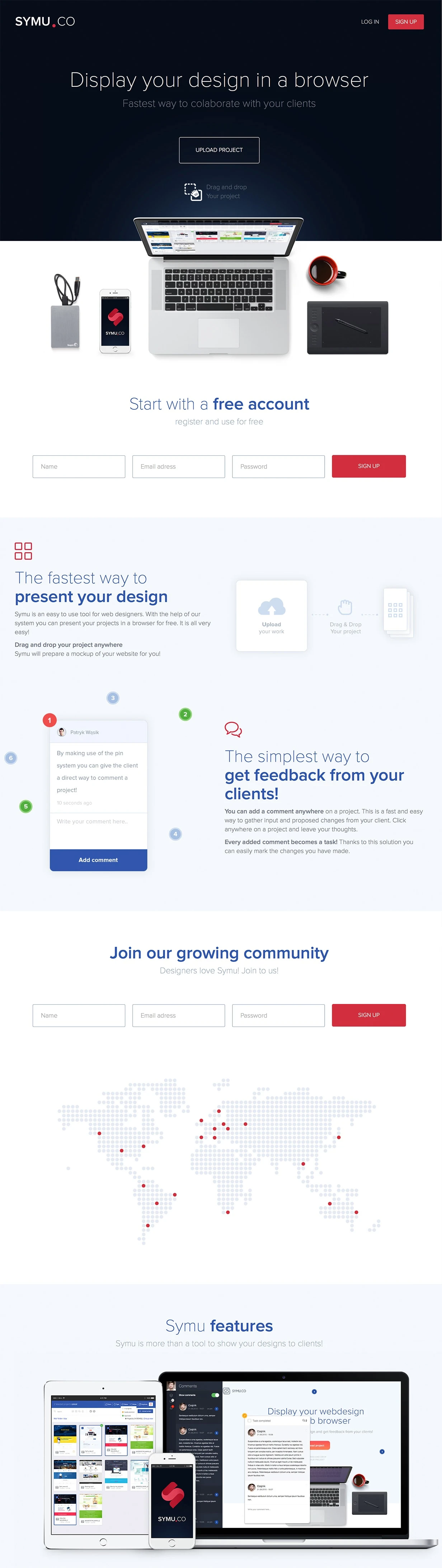 Symu Landing Page Example: Show your web design in a web browser, free tool for designers