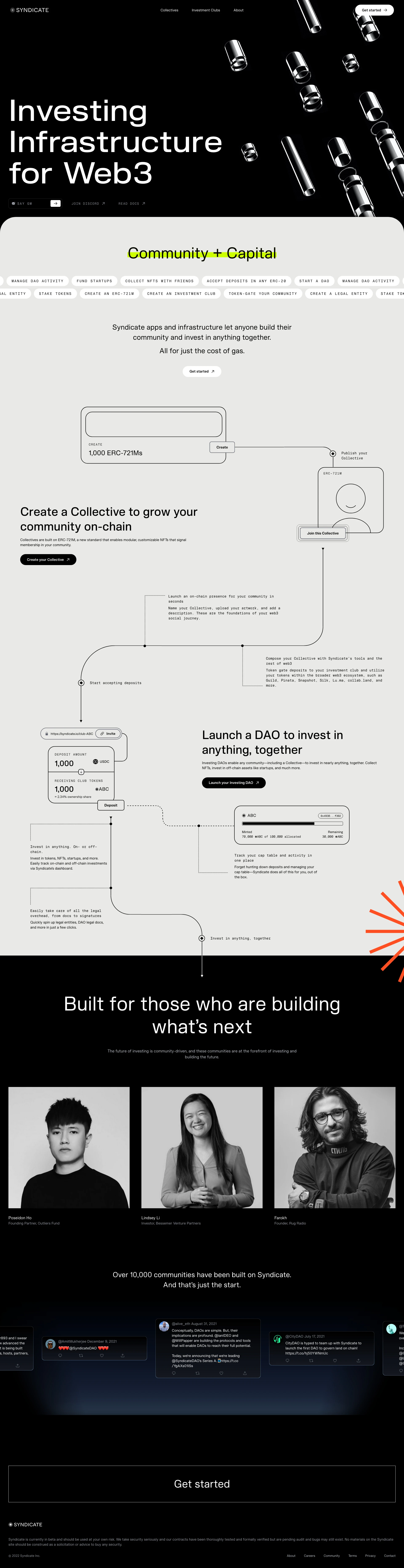 Syndicate Landing Page Example: Investing Infrastructure for Web3. Syndicate is fundamentally revolutionizing how the world creates value.