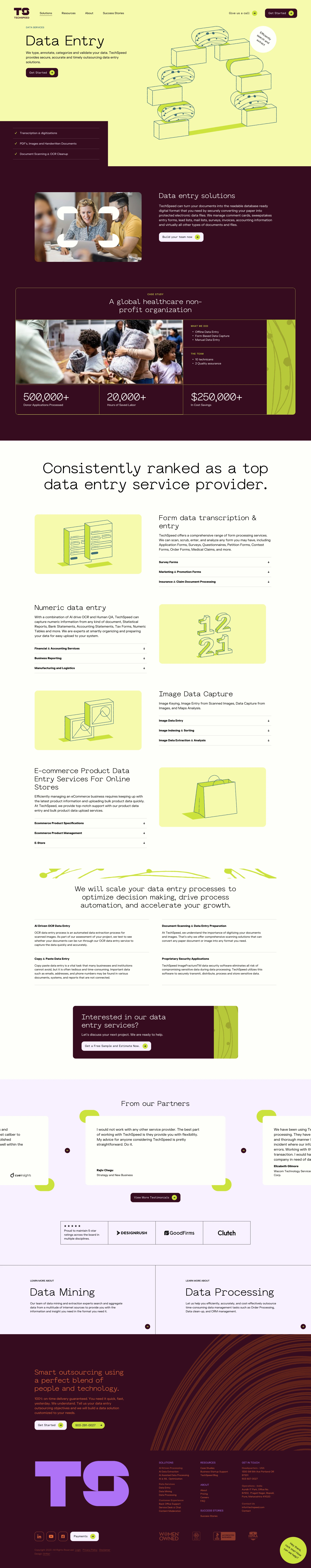 TechSpeed Landing Page Example: TechSpeed provides 24/7 customer service for all your data needs including data entry, data processing, business process outsourcing, and data mining. We guarantee the highest quality and fastest response at competitive prices.