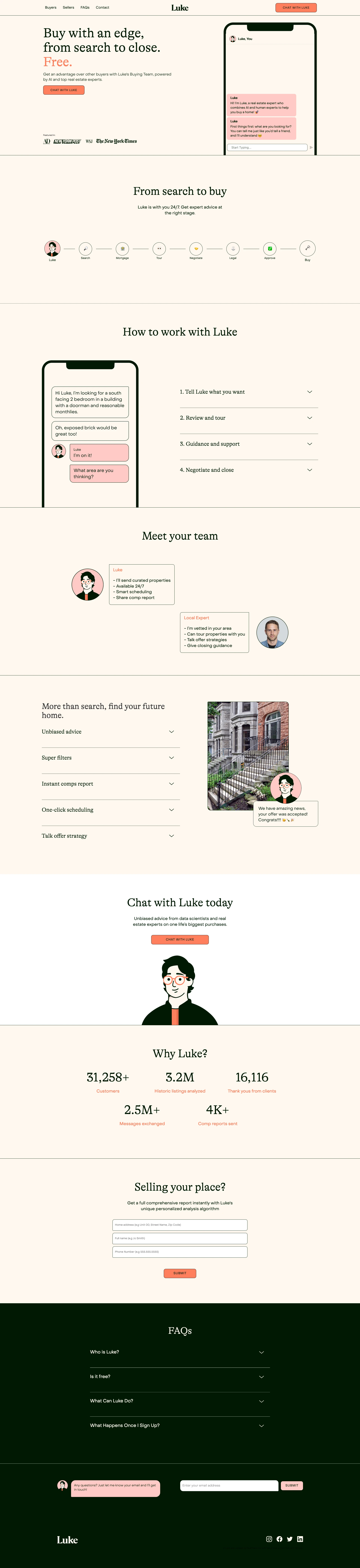 Luke Landing Page Example: Get an advantage over other buyers with a dedicated and personal Luke Buying Team that makes your home buying process smoother and smarter.