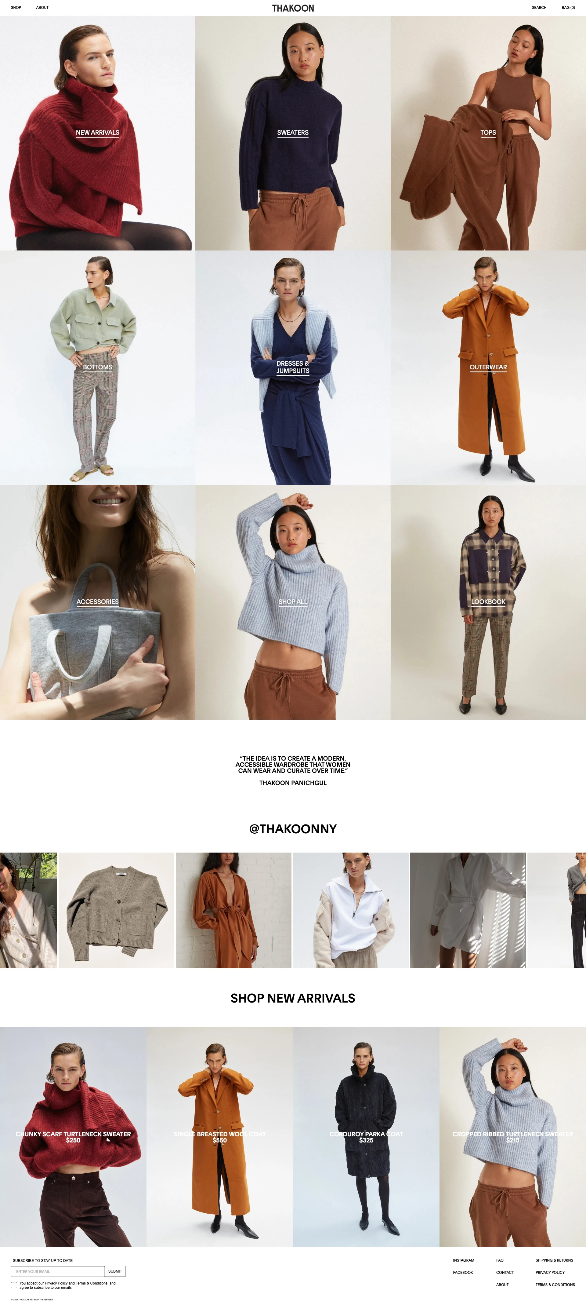THAKOON Landing Page Example: THAKOON makes wardrobe-building clothes for the modern consumer. He realized that elevated design is not a luxury; it belongs in every modern woman’s wardrobe. The result: a direct-to-consumer line of high-quality pieces at an accessible price point.