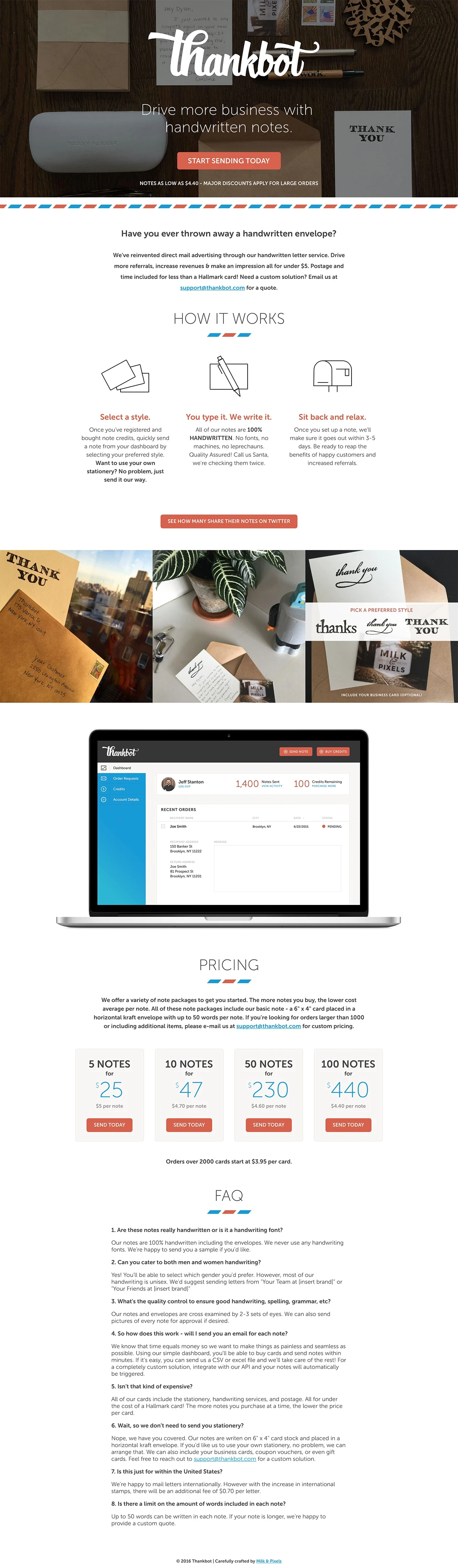 Thankbot Landing Page Example: Drive more business with handwritten notes.