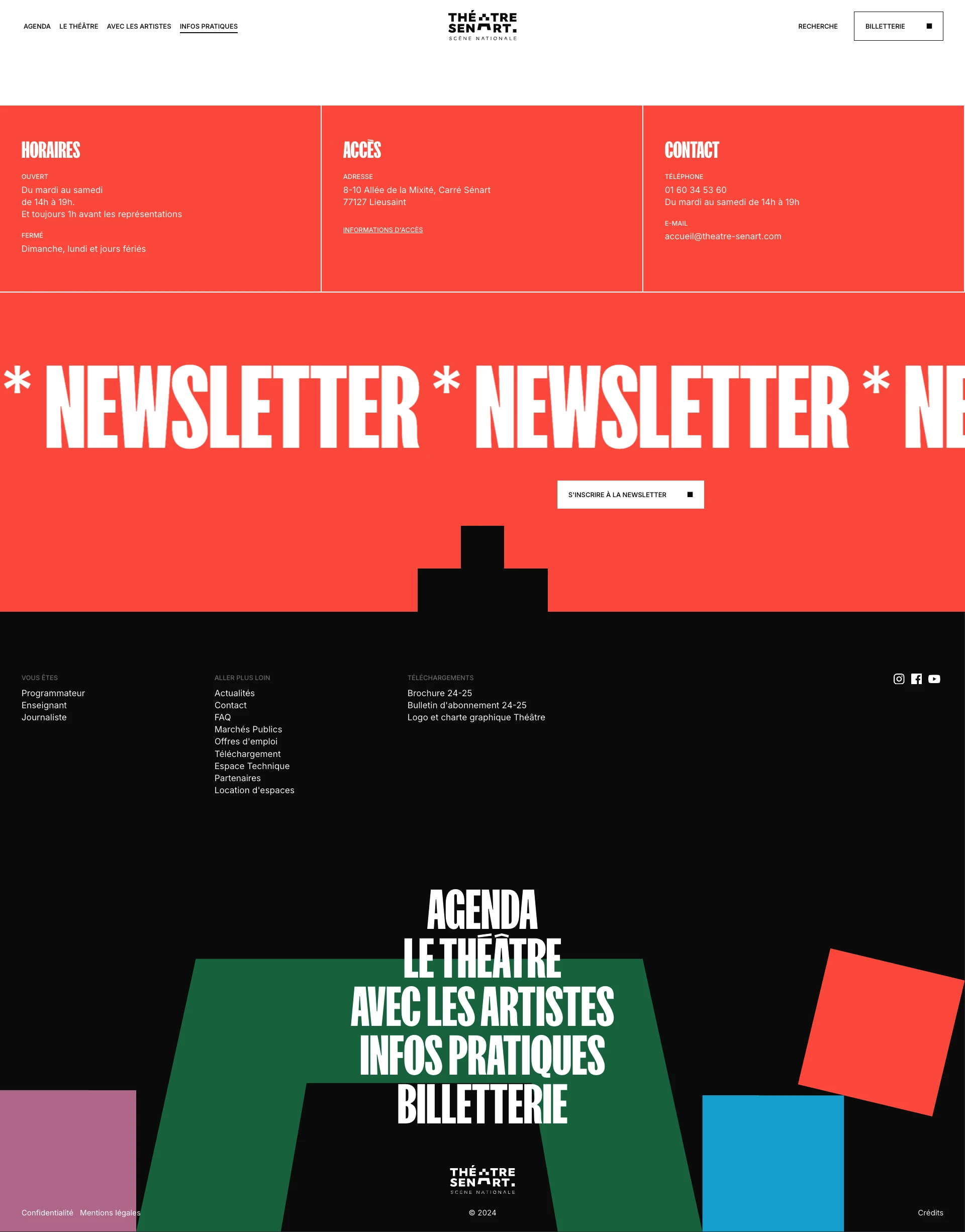 Théâtre-Sénart Landing Page Example: Located in the heart of the Greater Paris Sud agglomeration at Carré Sénart in the 77, discover the Theater, Circus, Music and Dance shows in the program