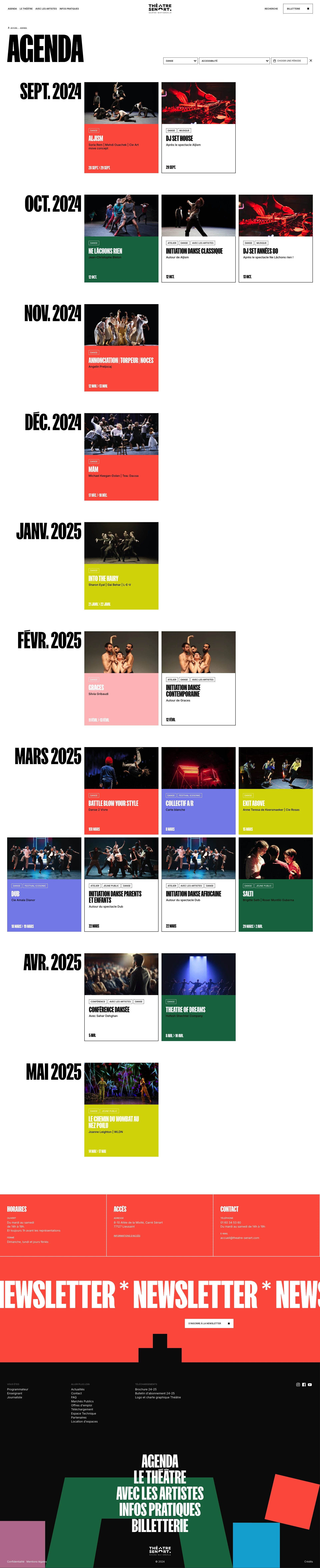 Théâtre-Sénart Landing Page Example: Located in the heart of the Greater Paris Sud agglomeration at Carré Sénart in the 77, discover the Theater, Circus, Music and Dance shows in the program