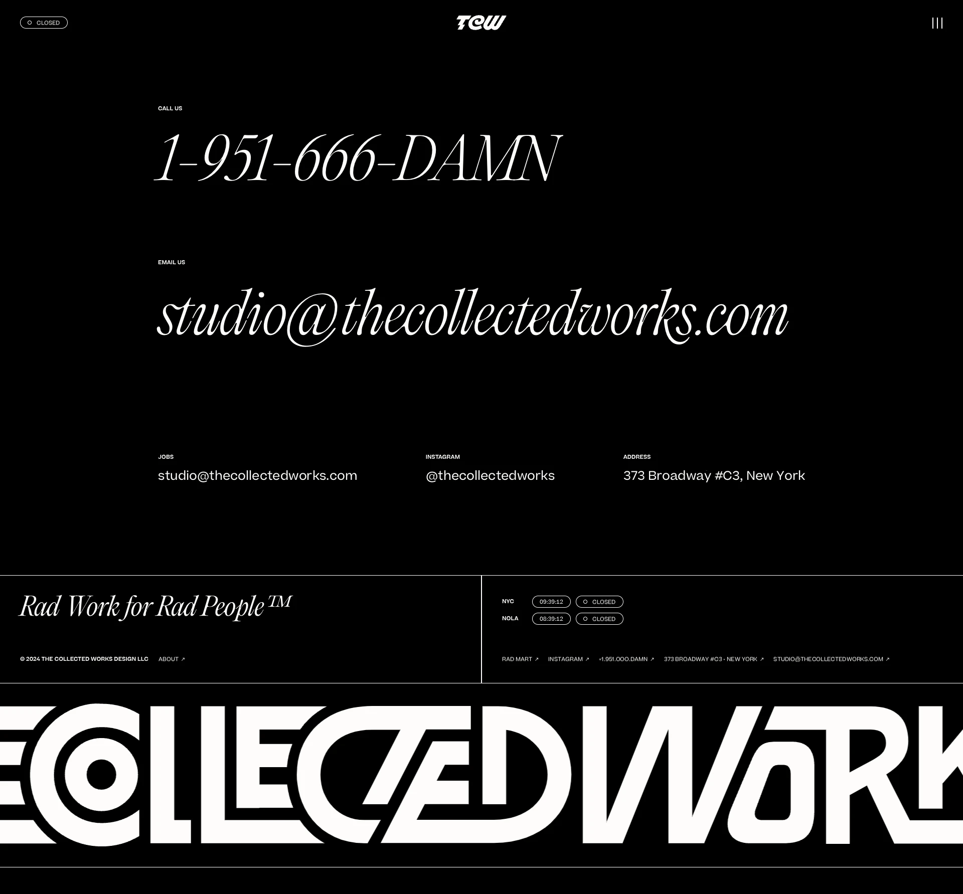 The Collected Works Landing Page Example: The Collected Works is an independent design studio specializing in identity, motion, 3D and a little bit of magic. Currently working with clients in music, art, and technology.