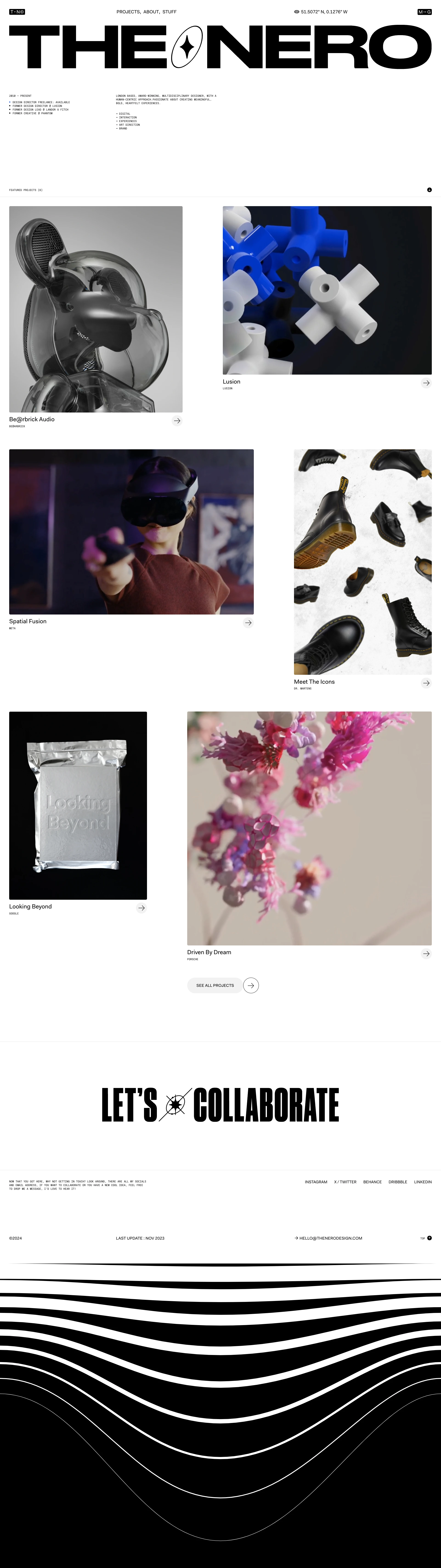 Marco Grimaldi Landing Page Example: Marco Grimaldi is a multi-disciplinary designer and director with a background in traditional graphic design and development. His work primarily focuses on digital design, immersive experience and identity design.