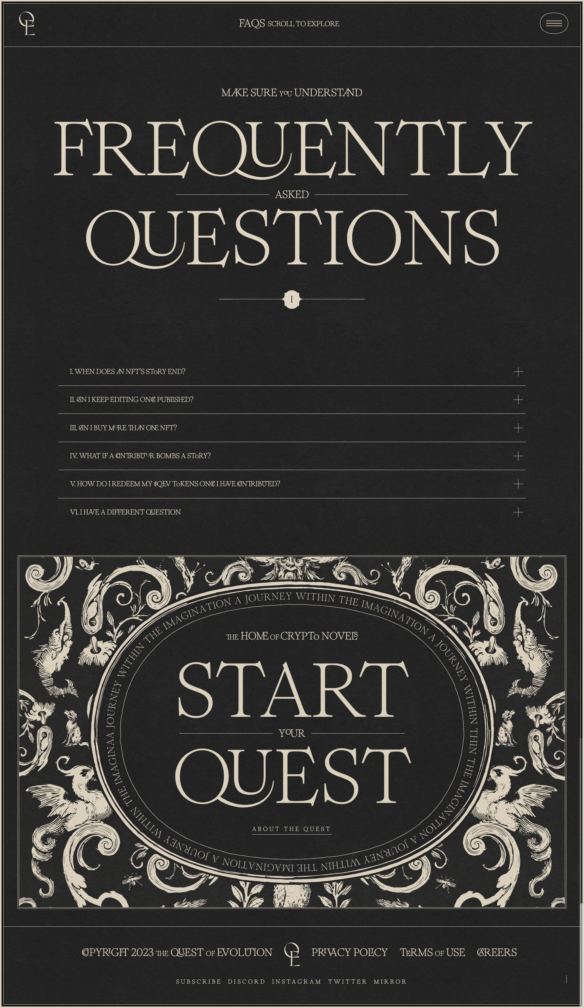 The Quest of Evolution Landing Page Example: Creative collaboration between talents. A web3 platform for creative talents collaborating with each other to bring to life unique creative project ideas.