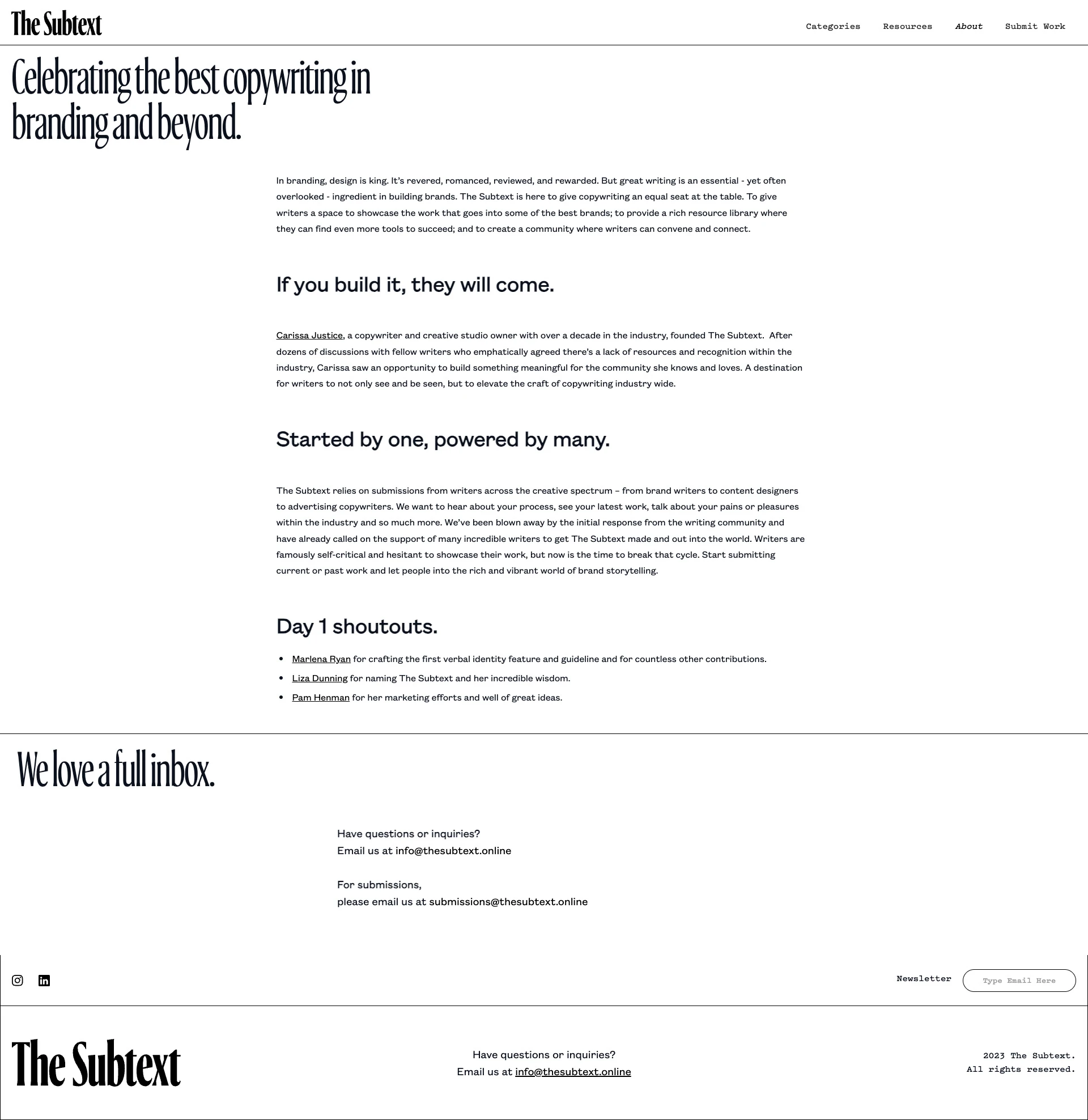 The Subtext Landing Page Example: Discover a treasure trove of copywriting resources, engaging articles, and showcase your work with The Subtext. A Platform where copywriting brilliance is celebrated and shared.