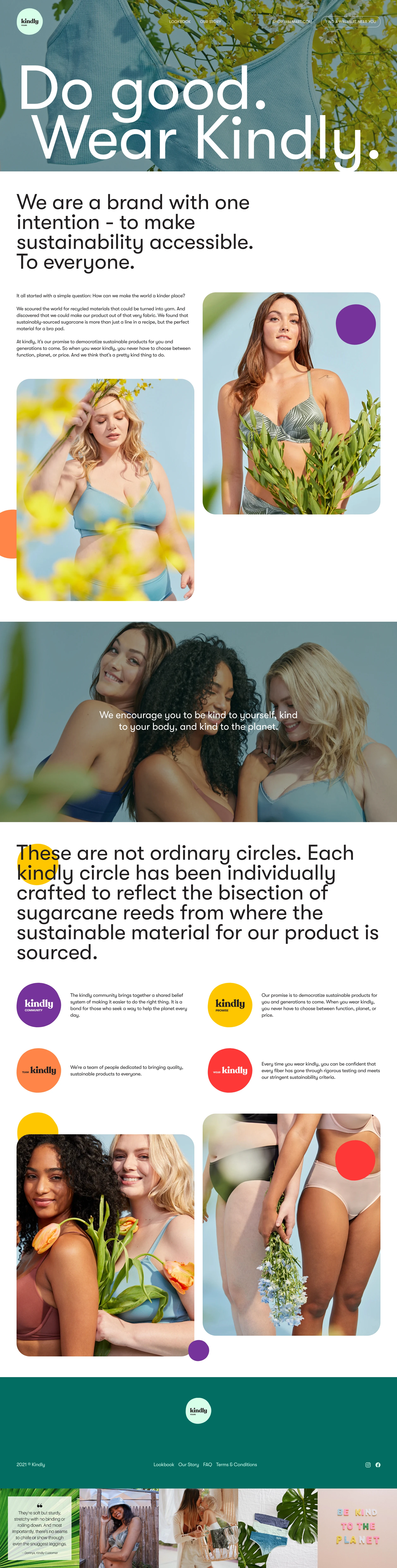 Kindly Landing Page Example: We’re on a mission to make the world a kinder place by designing products that are kind to your body, kind to your wallet, and kind to the planet.