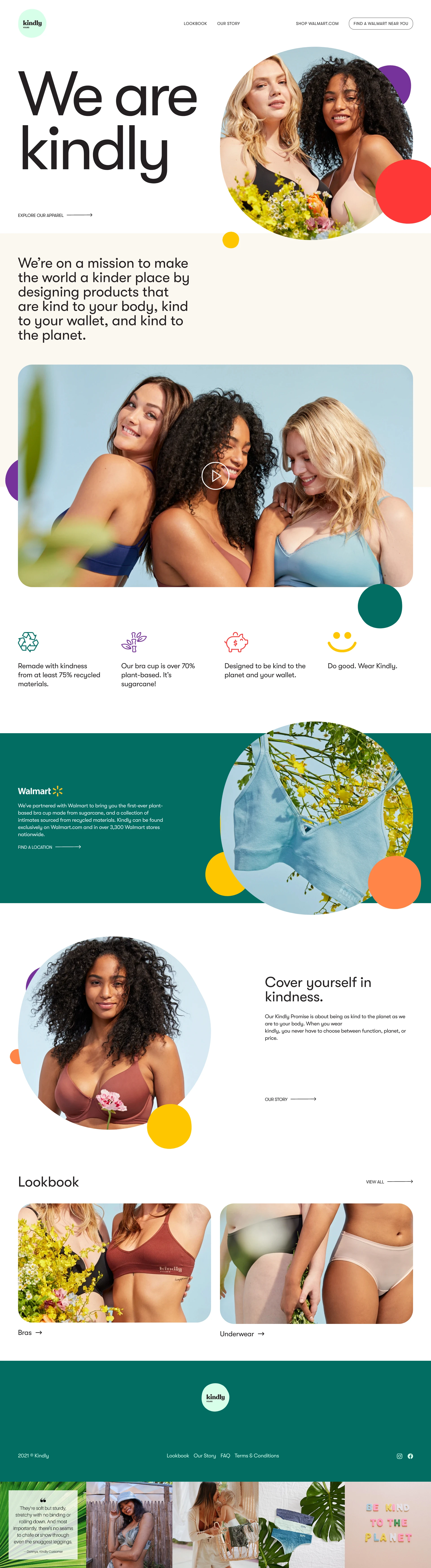 Kindly Landing Page Example: We’re on a mission to make the world a kinder place by designing products that are kind to your body, kind to your wallet, and kind to the planet.