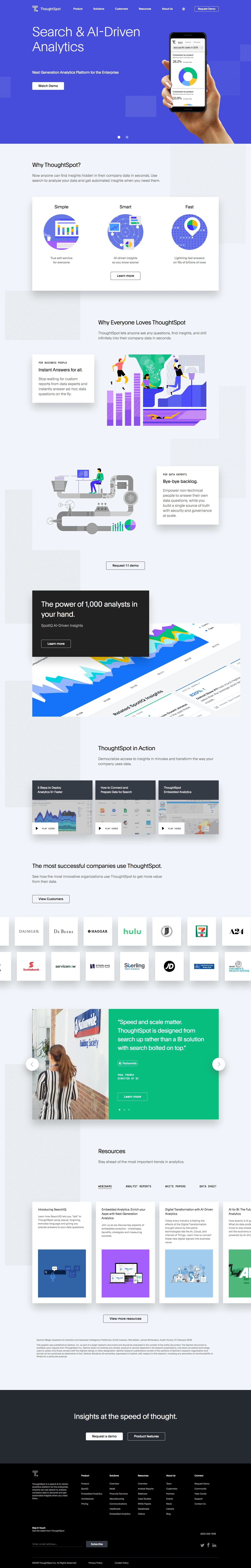 ThoughtSpot Landing Page Example: A business intelligence and big data analytics platform that helps you explore, analyze and share real-time business analytics data easily