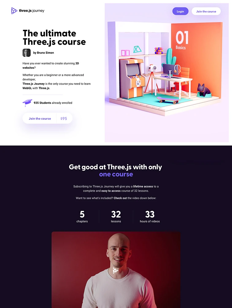Three.js Journey website design - Lapa Ninja