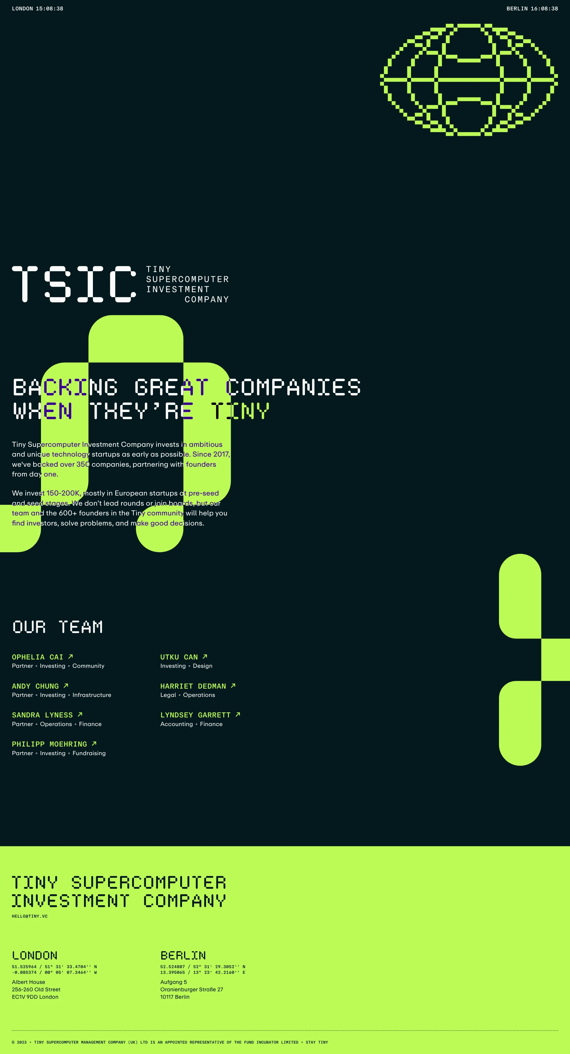 TSIC Landing Page Example: Tiny Supercomputer Investment Company. Backing great companies when they're tiny.