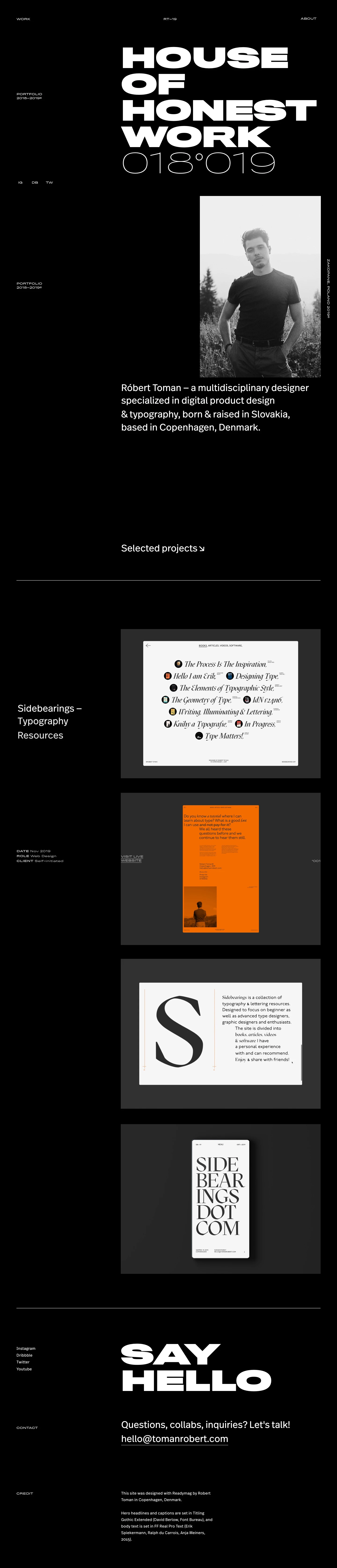 Robert Toman Landing Page Example: A multidisciplinary designer focusing on branding, lettering & interaction in Copenhagen & Bratislava.