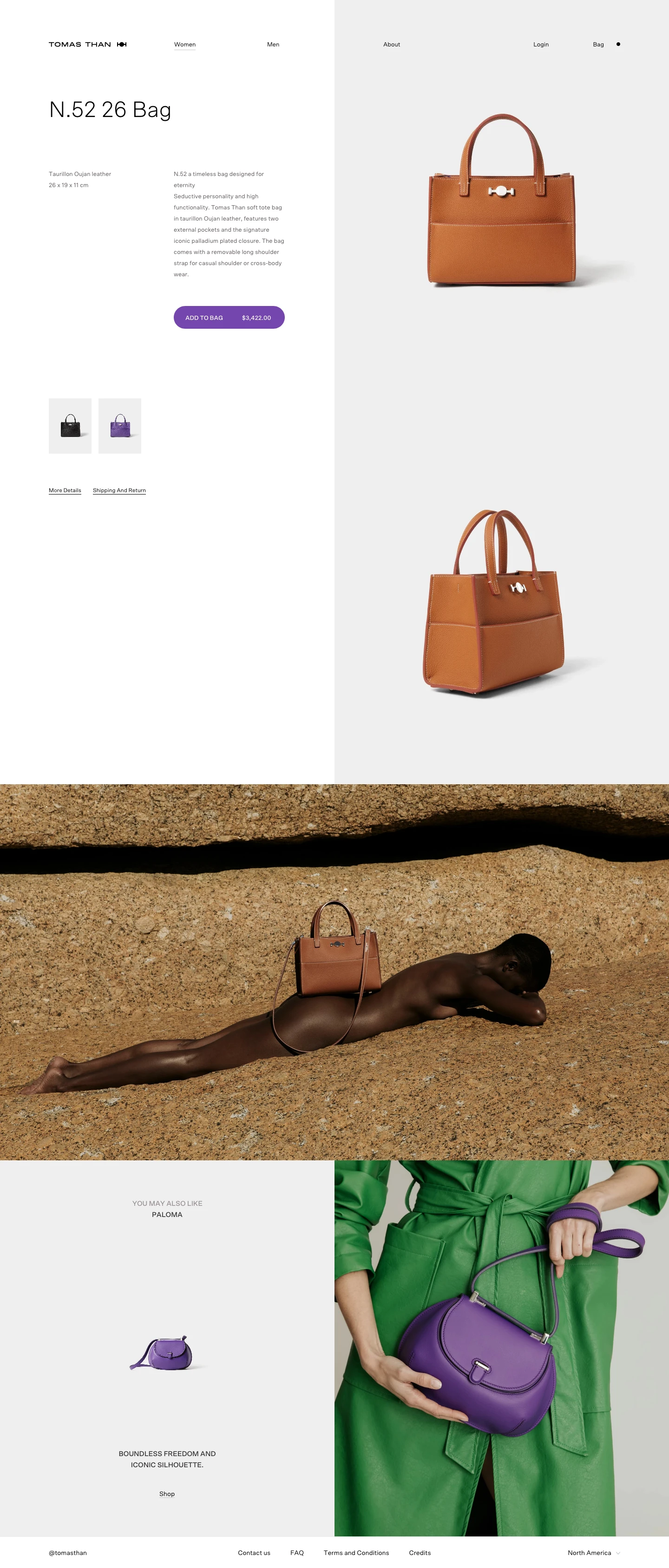 TOMAS THAN Landing Page Example: The Italian luxury handbags brand Tomas Than was founded by his creator and designer Tomas Than in 2014 in Milan. He began designing from his passion of beauty and grace, a feeling of absolute sartorial, hand-made and timeless items experienced through shapes and colours. A pure expression of timeless grace and imposin.