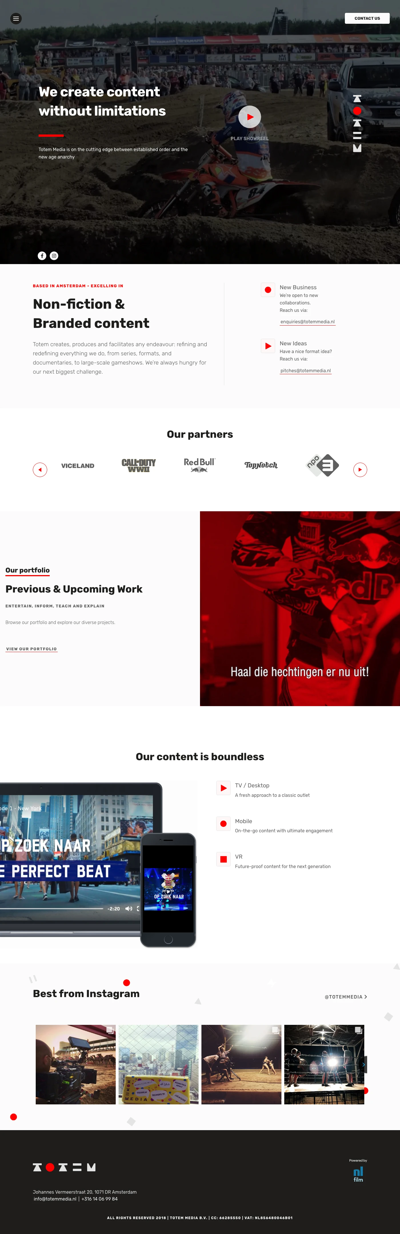 Totem Media Landing Page Example: Production company from Amsterdam, powered by NL Film and EndemolShine