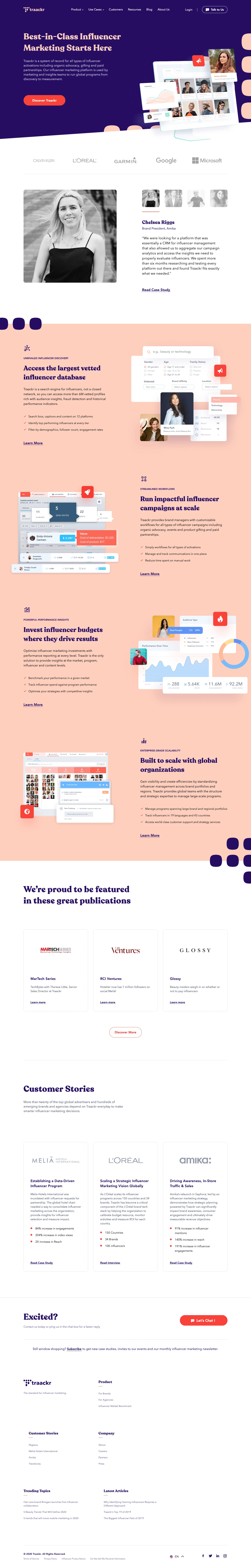 Traackr Landing Page Example: Traackr provides an influencer marketing platform for brands and agencies, including influencer discovery, influencer vetting, campaign management and analytics for organic and paid influencer strategies.