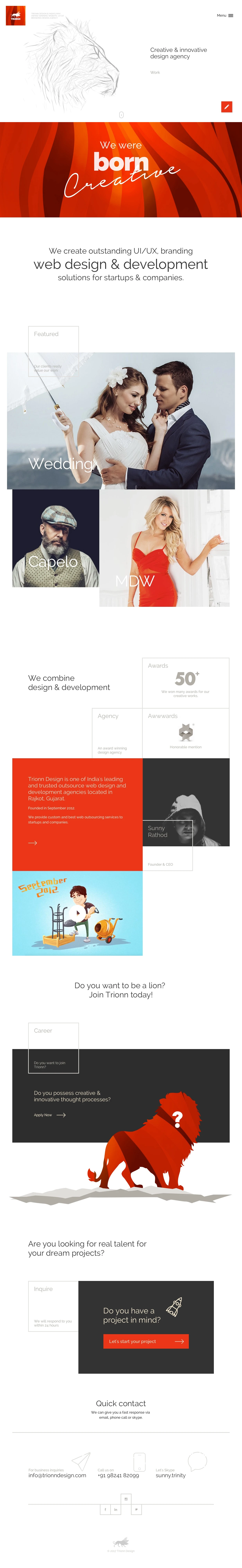Trionn Design Landing Page Example: An Award Winning Design and Development Agency in India
