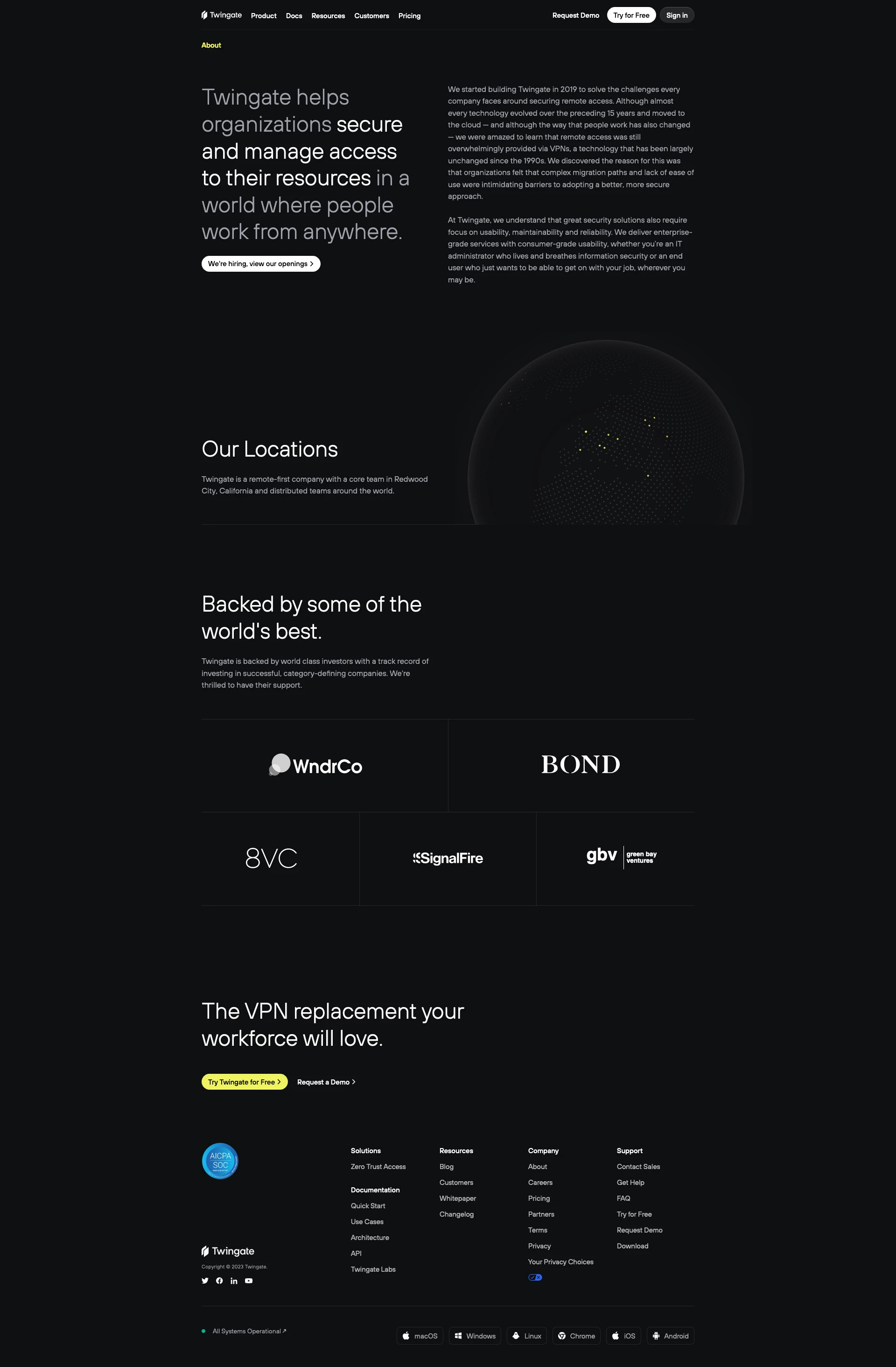 Twingate Landing Page Example: It's time to ditch your VPN. Twingate makes Zero Trust Network Access easy to deploy, even easier to use, and always secure.