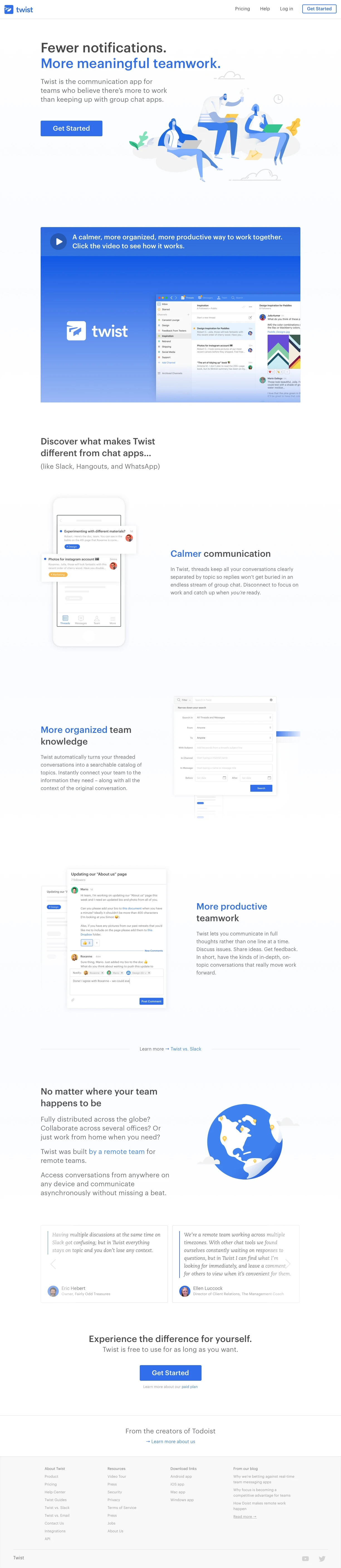 Twist Landing Page Example: Twist is the communication app for teams who believe there’s more to work than keeping up with group chat apps.